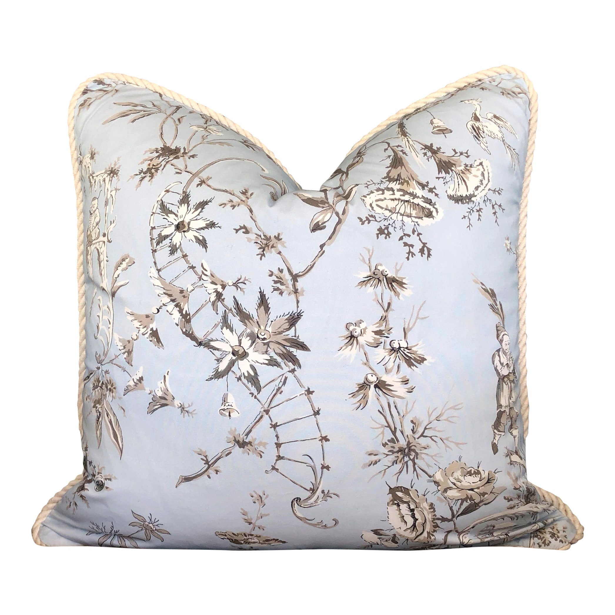 Nanjing Chinoiserie Pillow Sky Blue. Lumbar Light Blue Pillow Case, Powder Blue Cushion, Pagoda Pillow Cove, Euro Sham Slipcover