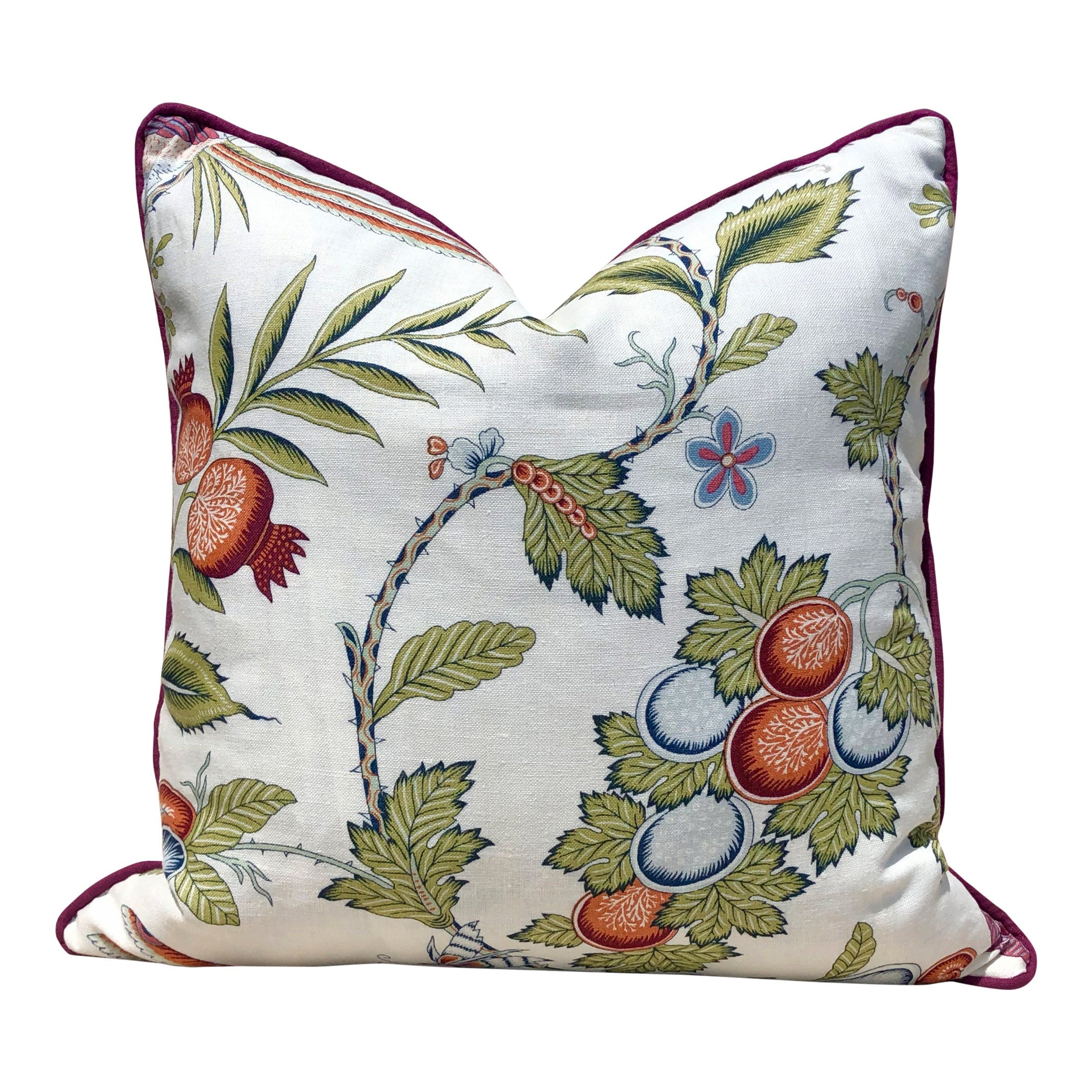 Schumacher Peacock Pillow Purple, Green. Lumbar Linen Pillow.