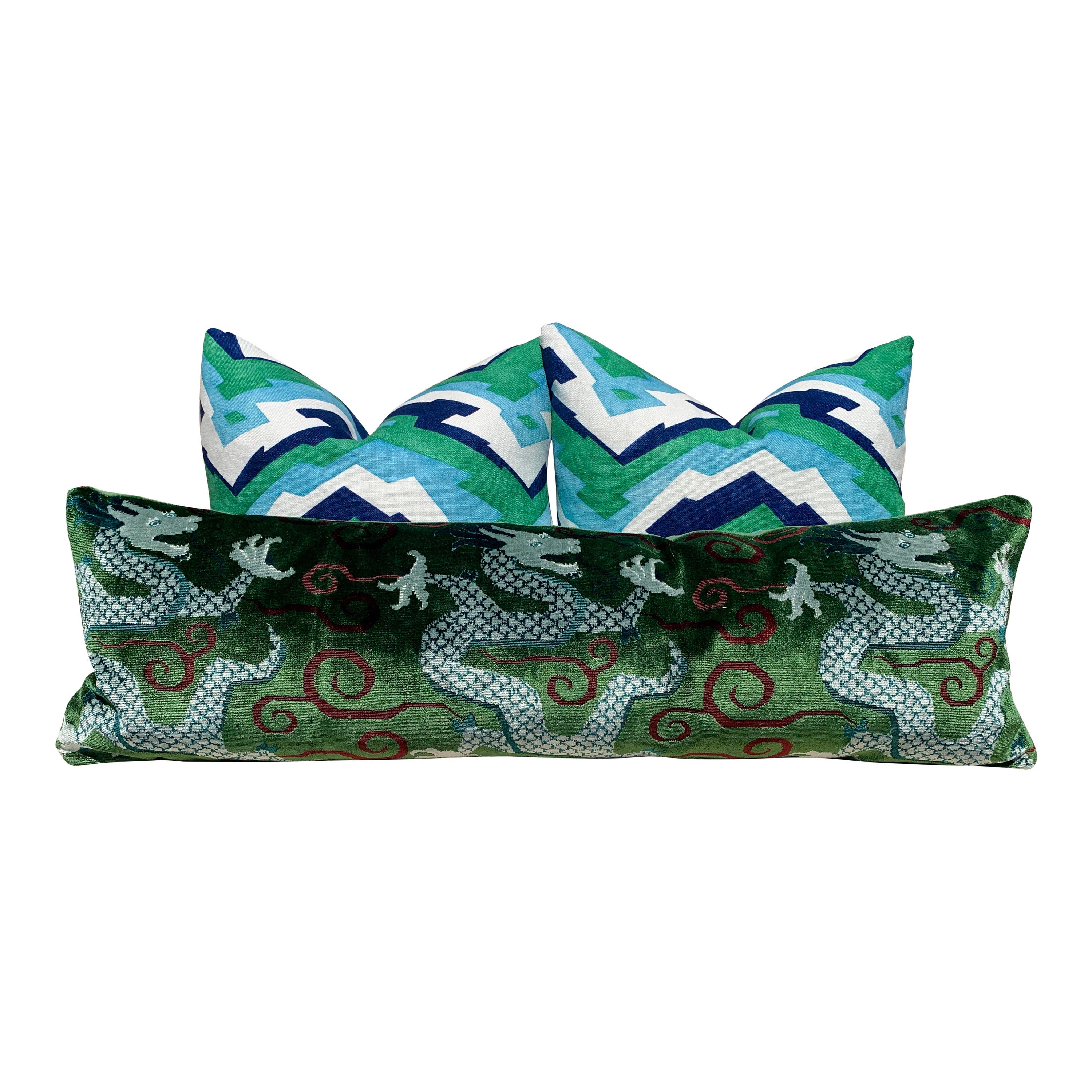 Schumacher Bixi Velvet Lumbar Pillow in Emerald Green. Dragon Velvet Pillow designer pillow cover high end cushion cover chinoiserie pillow