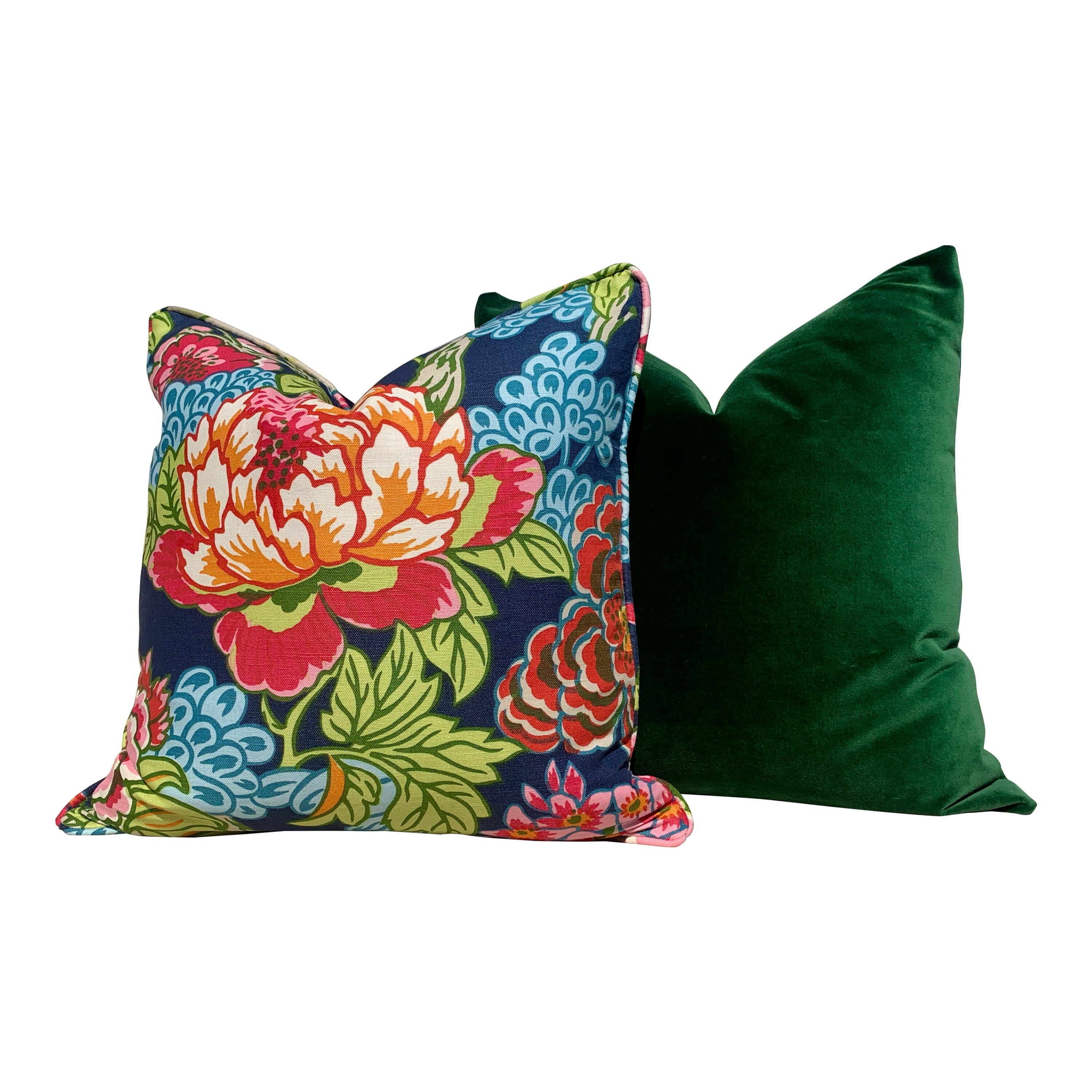 Thibaut Honshu Pillow in Navy Blue. Chinoiserie Floral Pillow. Lumbar Pillow. Designer pillow, accent pillow cover, high end cushion