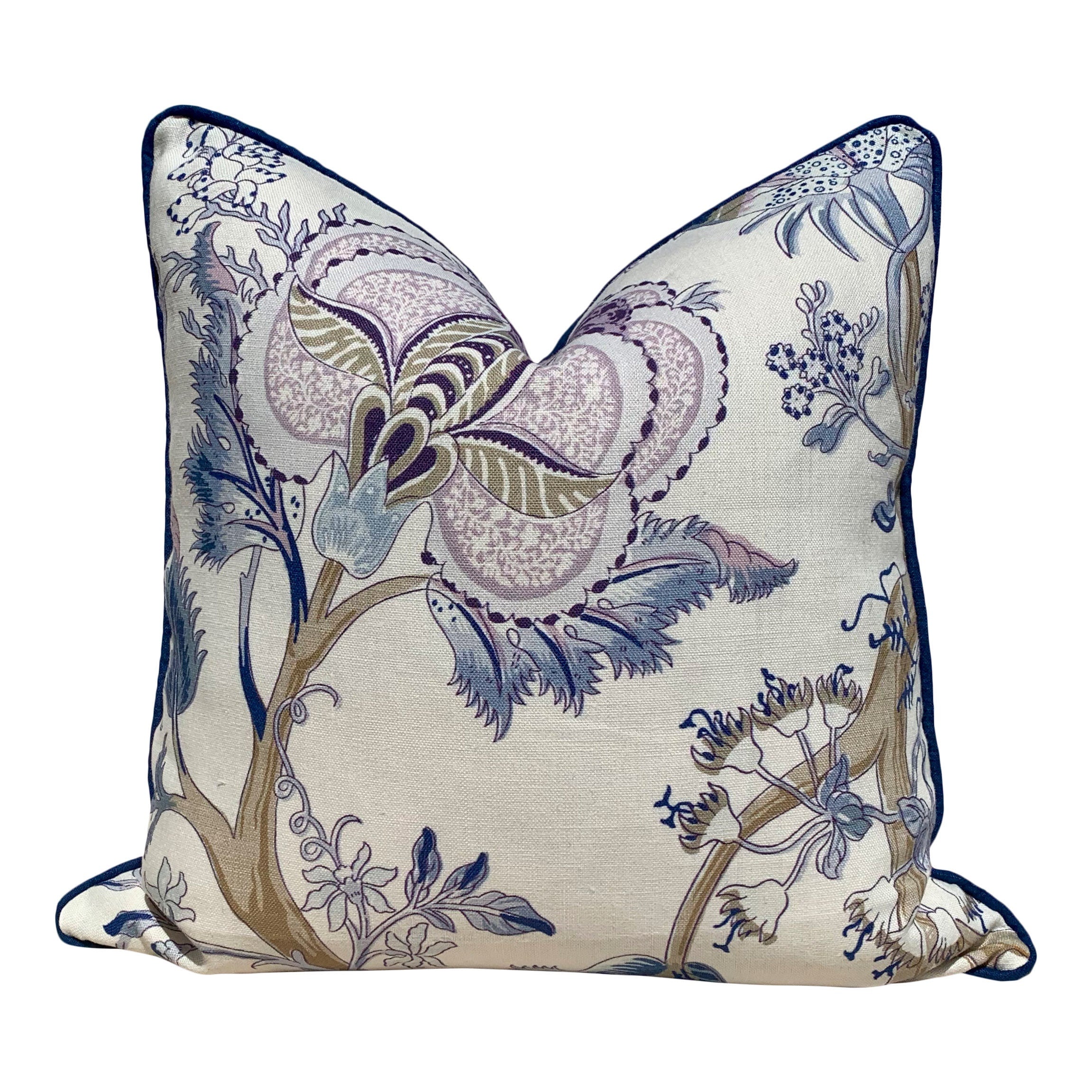 Schumacher Indian Arbre Pillow in BLue and Lavender. Floral Lumbar Pillow. Extra Long Lumbar Pillow.