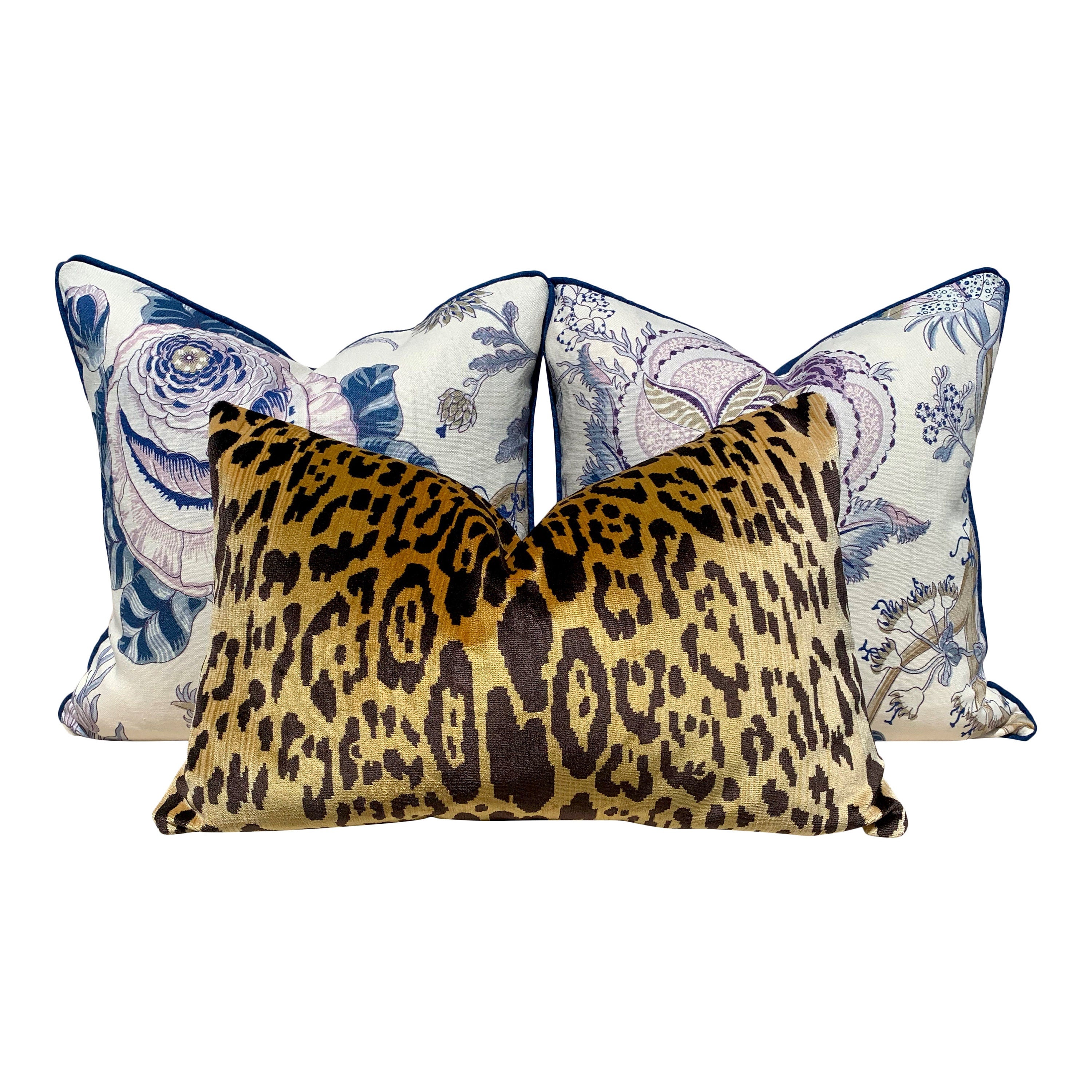 Schumacher Indian Arbre Pillow in BLue and Lavender. Floral Lumbar Pillow. Extra Long Lumbar Pillow.