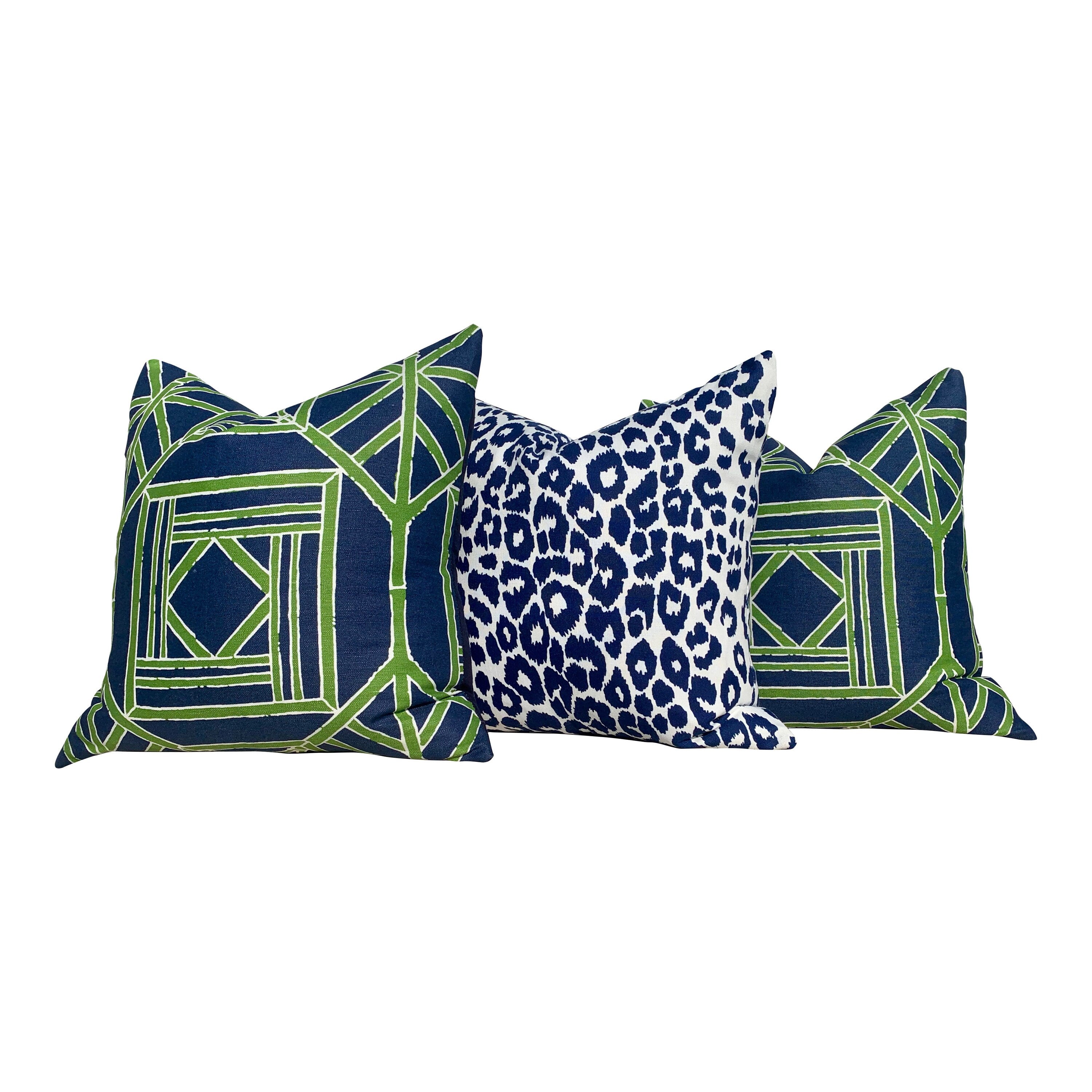 Indoor/Outdoor Schumacher Leopard Pillow in White and Blue. Decorative lumbar Pillow, designer cushion cover, accent pillow, outdoor pillow