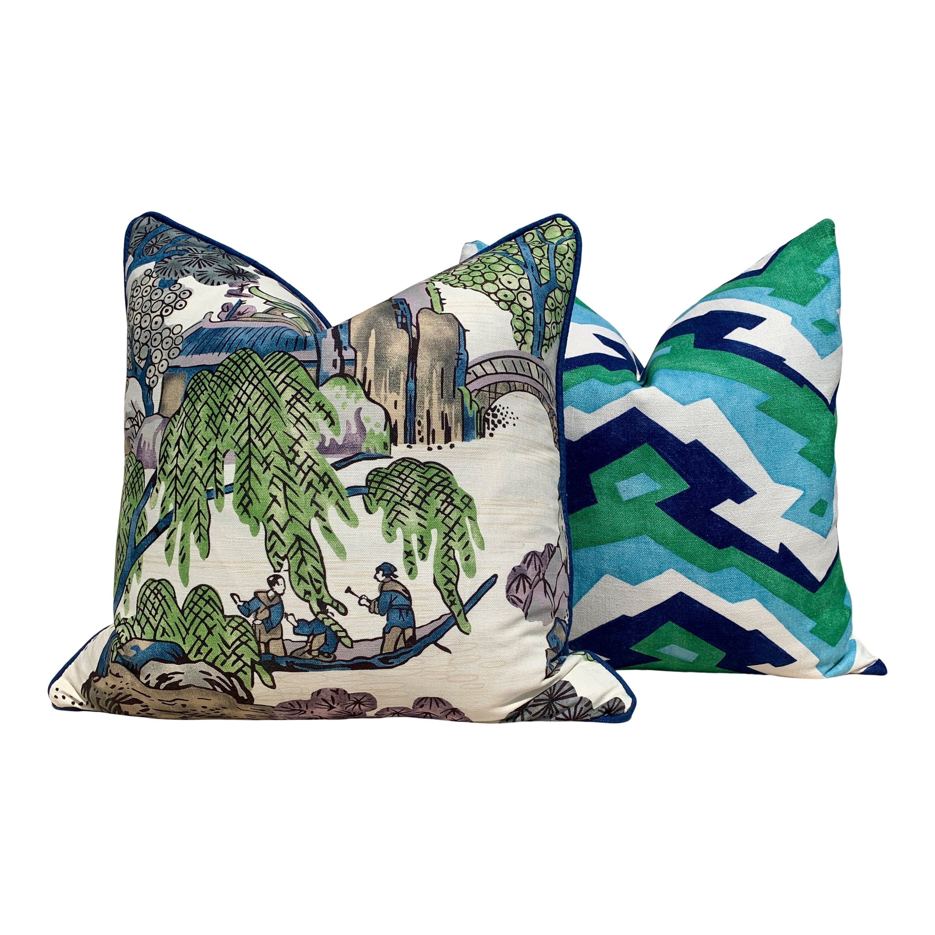 Thibaut "Asian Scenic" Pillow Green Purple. Accent Pillow Cover, Designer Cushion, Decorative Pillow, High End Pillow, Chinoiserie Pillow