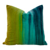 Ombre Plush Velvet Pillow In Zest and Emerald. Designer Velvet Pillows, Velvet Lumbar Pillow Covers, High End Modern Pillows, Luxury Pillows