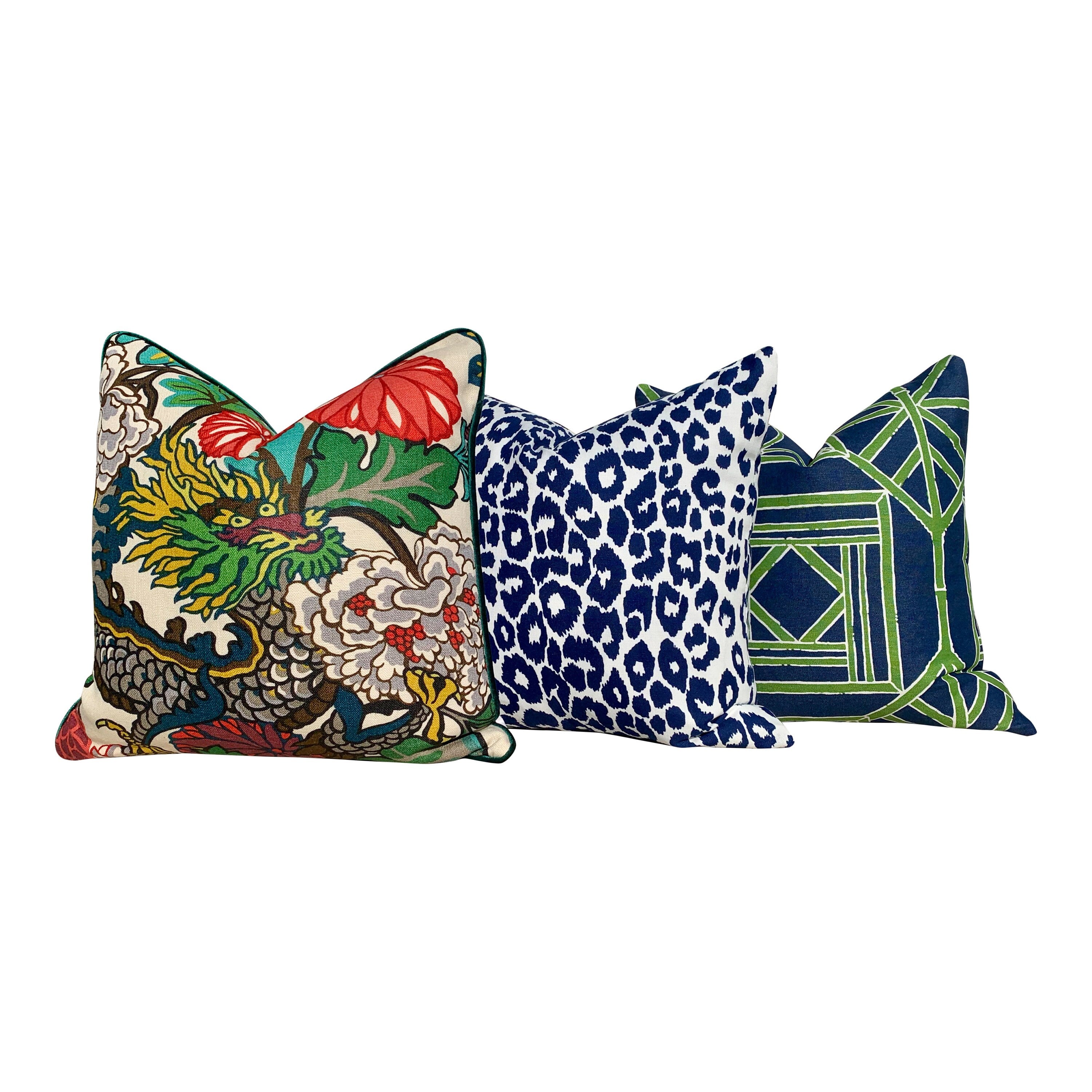 Indoor/Outdoor Schumacher Leopard Pillow in White and Blue. Decorative lumbar Pillow, designer cushion cover, accent pillow, outdoor pillow