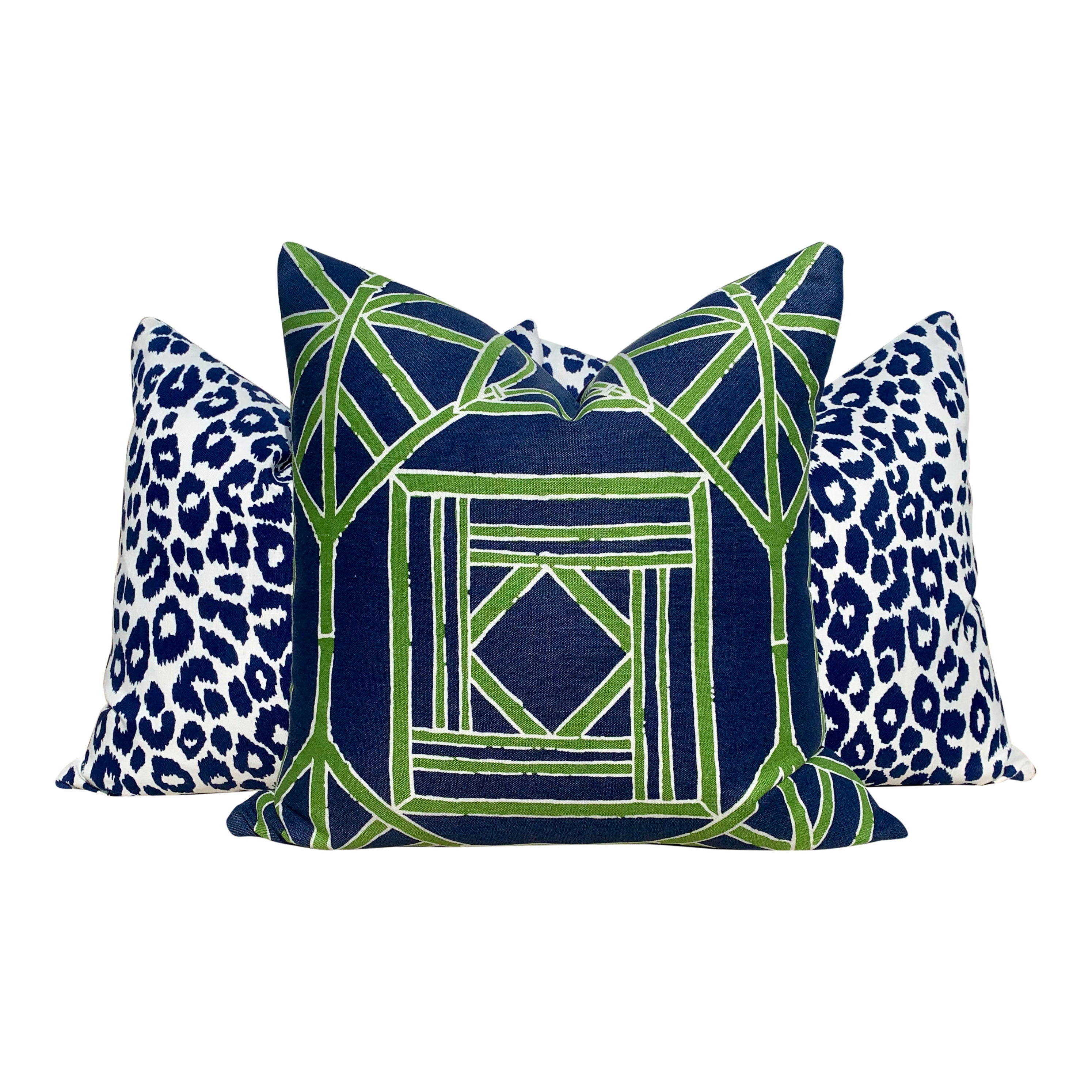 Indoor/Outdoor Schumacher Leopard Pillow in White and Blue. Decorative lumbar Pillow, designer cushion cover, accent pillow, outdoor pillow