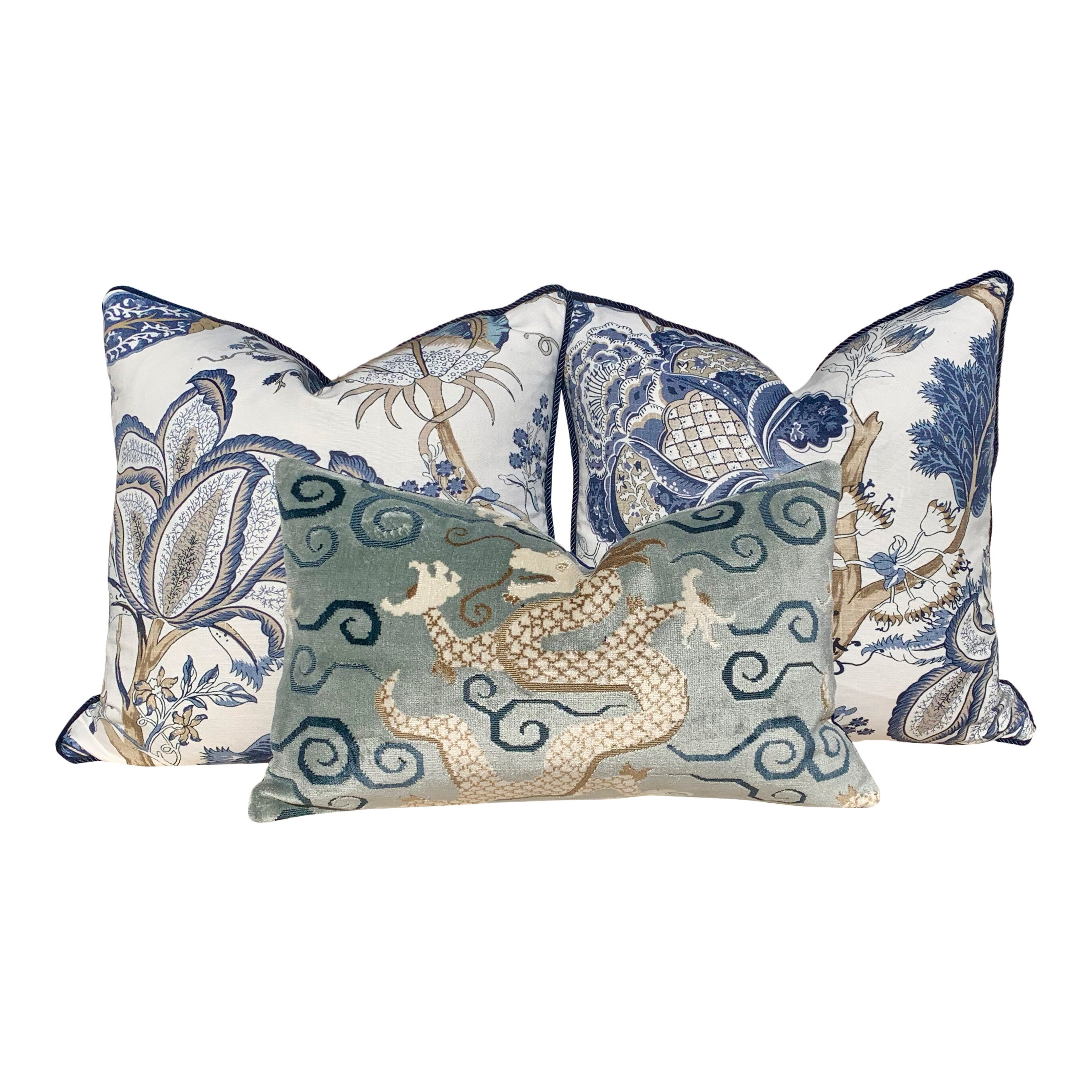 Thibaut Kalamkari Navy Pillow. Blue Lumbar Pillow // Pillow Cover 20x20 18x18 24X24 // Floral Euro Sham