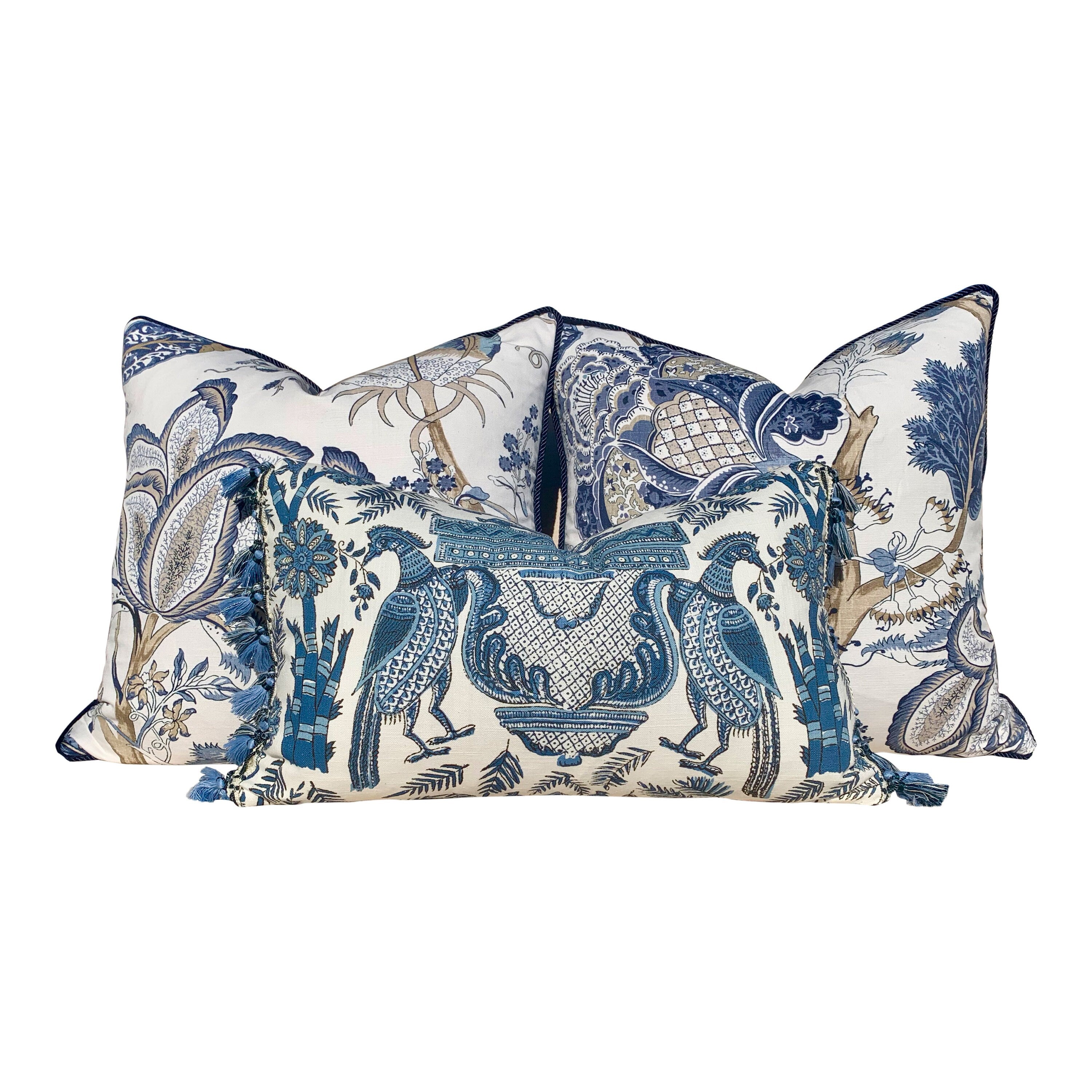 Thibaut Kalamkari Navy Pillow. Blue Lumbar Pillow // Pillow Cover 20x20 18x18 24X24 // Floral Euro Sham