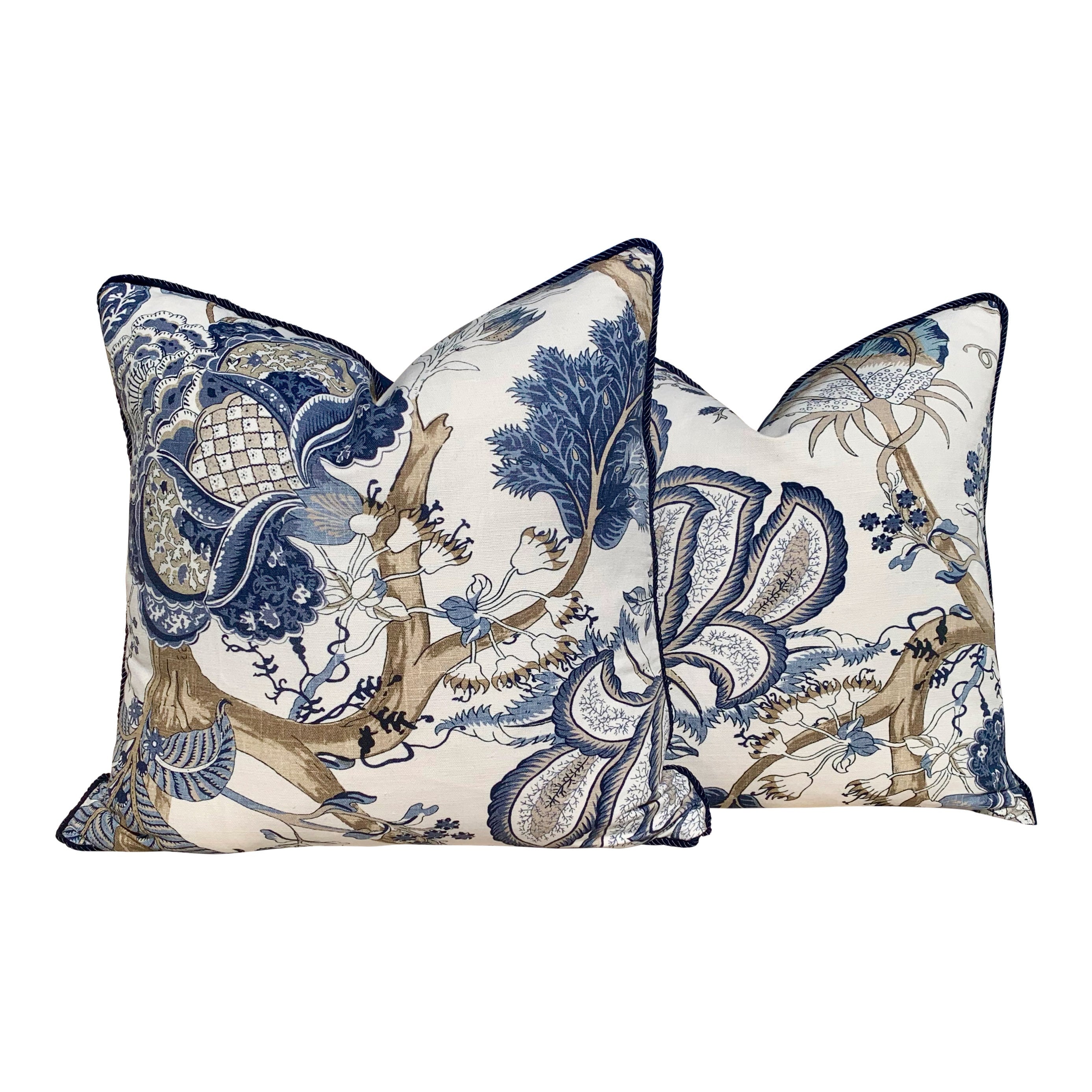Thibaut Kalamkari Navy Pillow. Blue Lumbar Pillow // Pillow Cover 20x20 18x18 24X24 // Floral Euro Sham