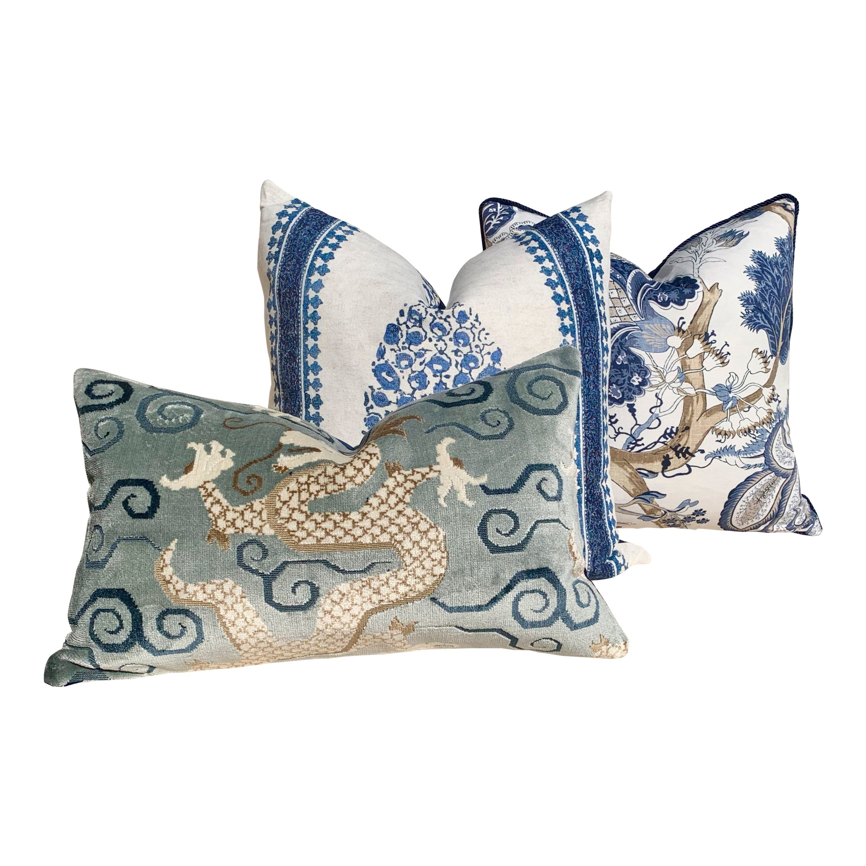 Thibaut Kalamkari Navy Pillow. Blue Lumbar Pillow // Pillow Cover 20x20 18x18 24X24 // Floral Euro Sham