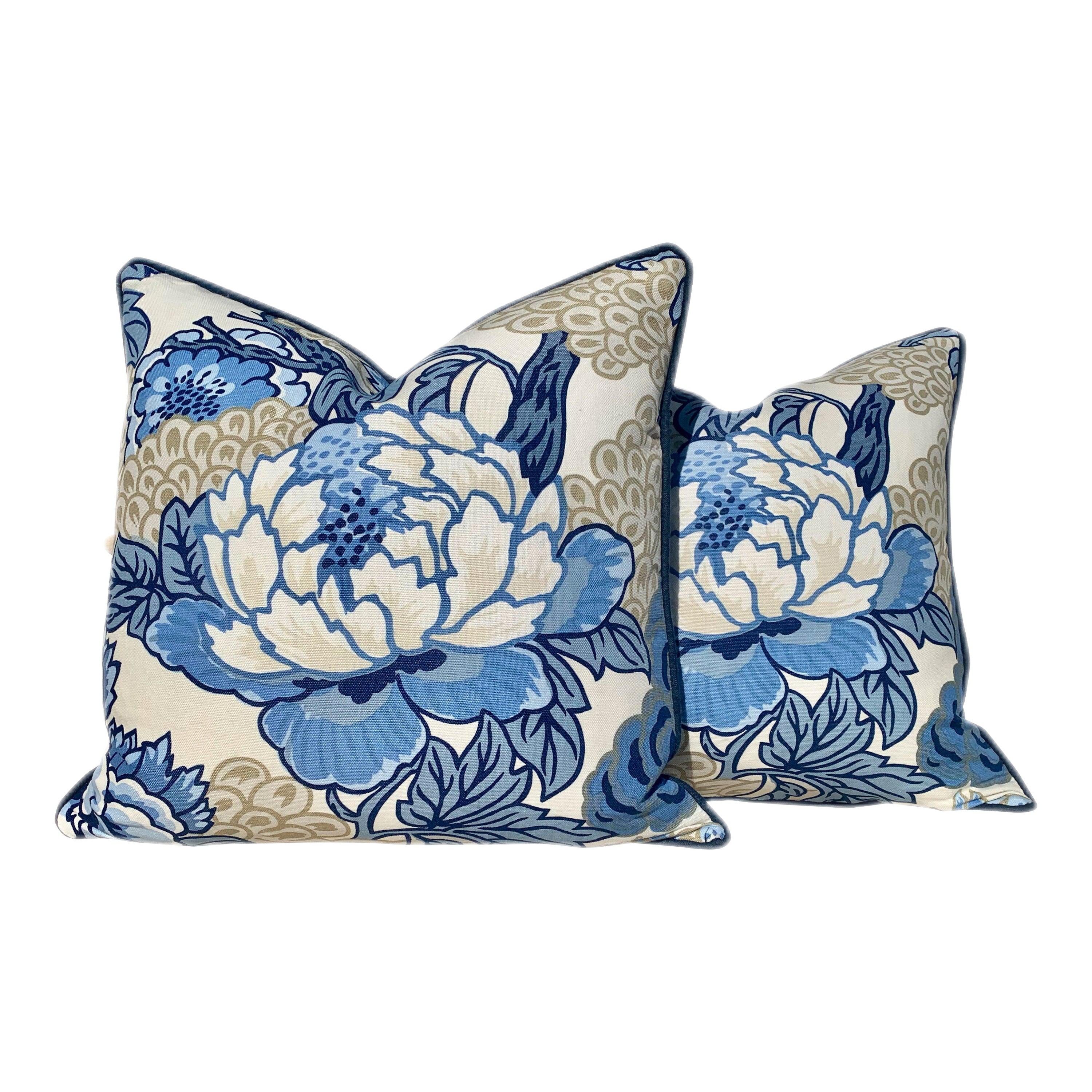 Thibaut Honshu Pillow Blue, White, Beige. Chinoiserie Pillow. Lumbar Pillow.Designer pillows, accent cushion cover, decorative green pillow