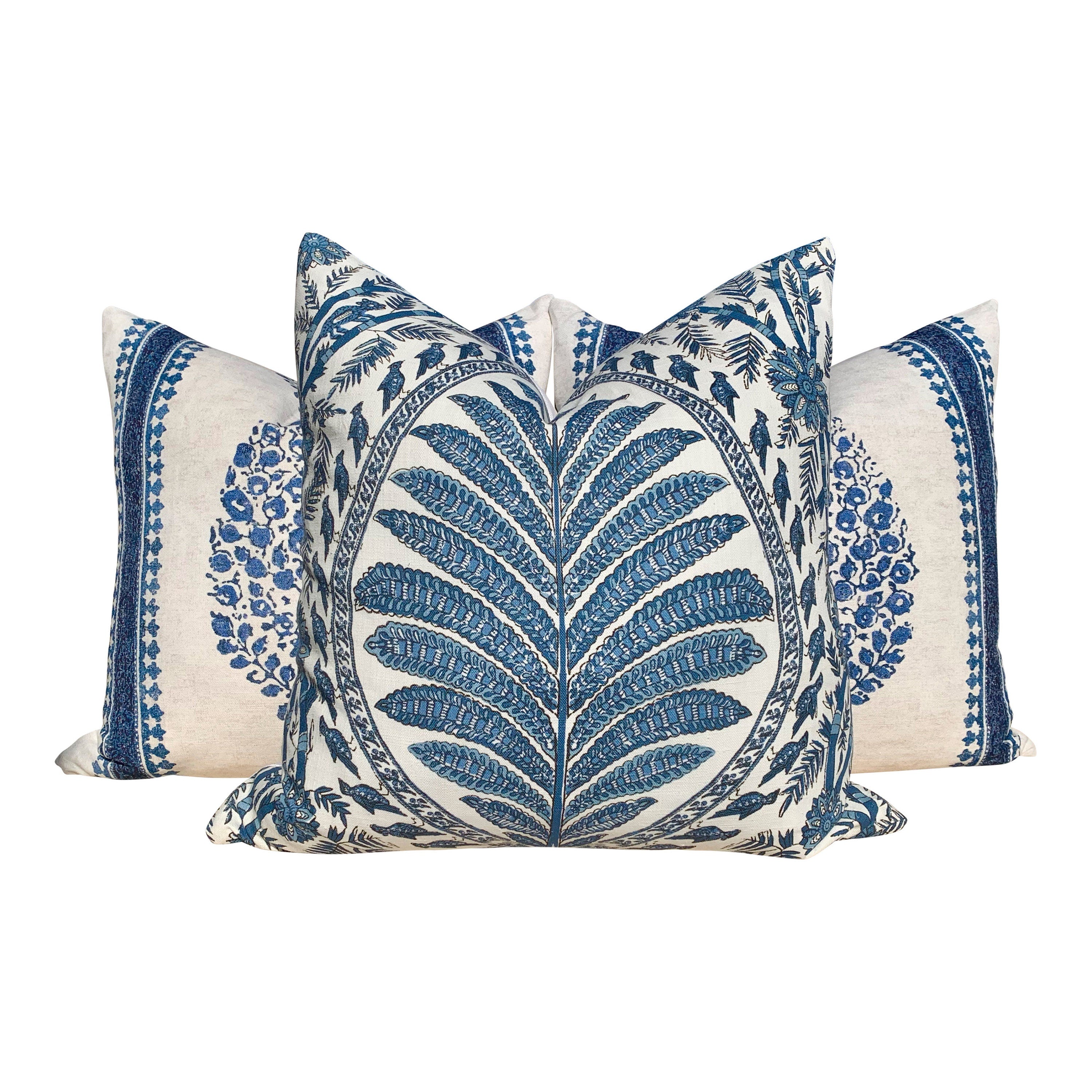 Thibaut Palampore Pillow in Blue and White. Lumbar Decorative Bird Pillow. Designer Pillows, accent cushion, decorative pillow cover
