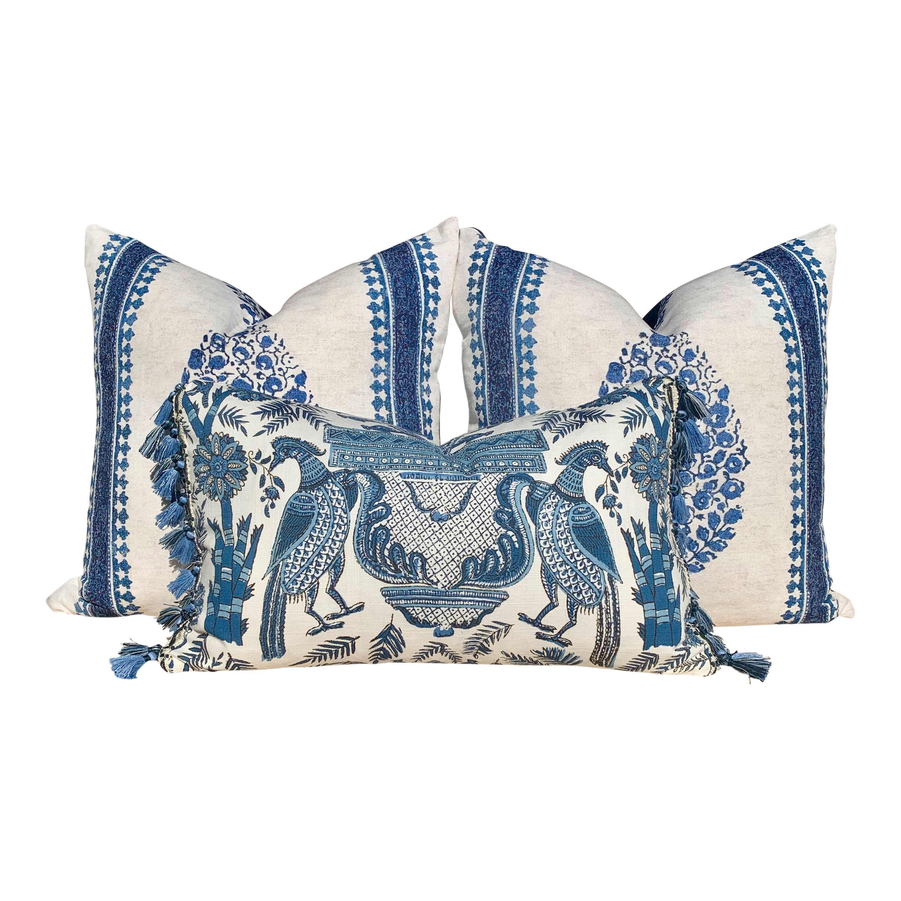 Thibaut Chappana Medallion Pillow in Blue. Designer pillows, accent cushion cover, decorative pillow, high end pillow.