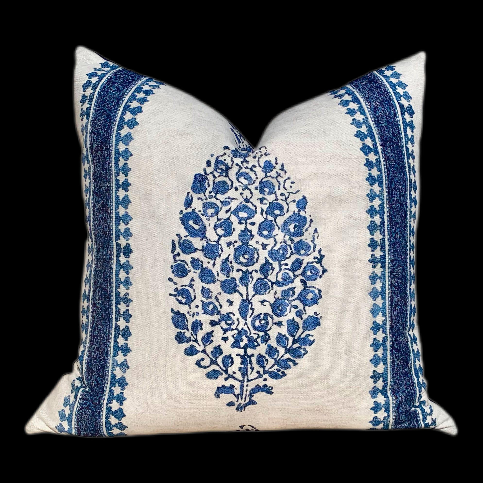 Thibaut Chappana Medallion Pillow in Blue. Designer pillows, accent cushion cover, decorative pillow, high end pillow.