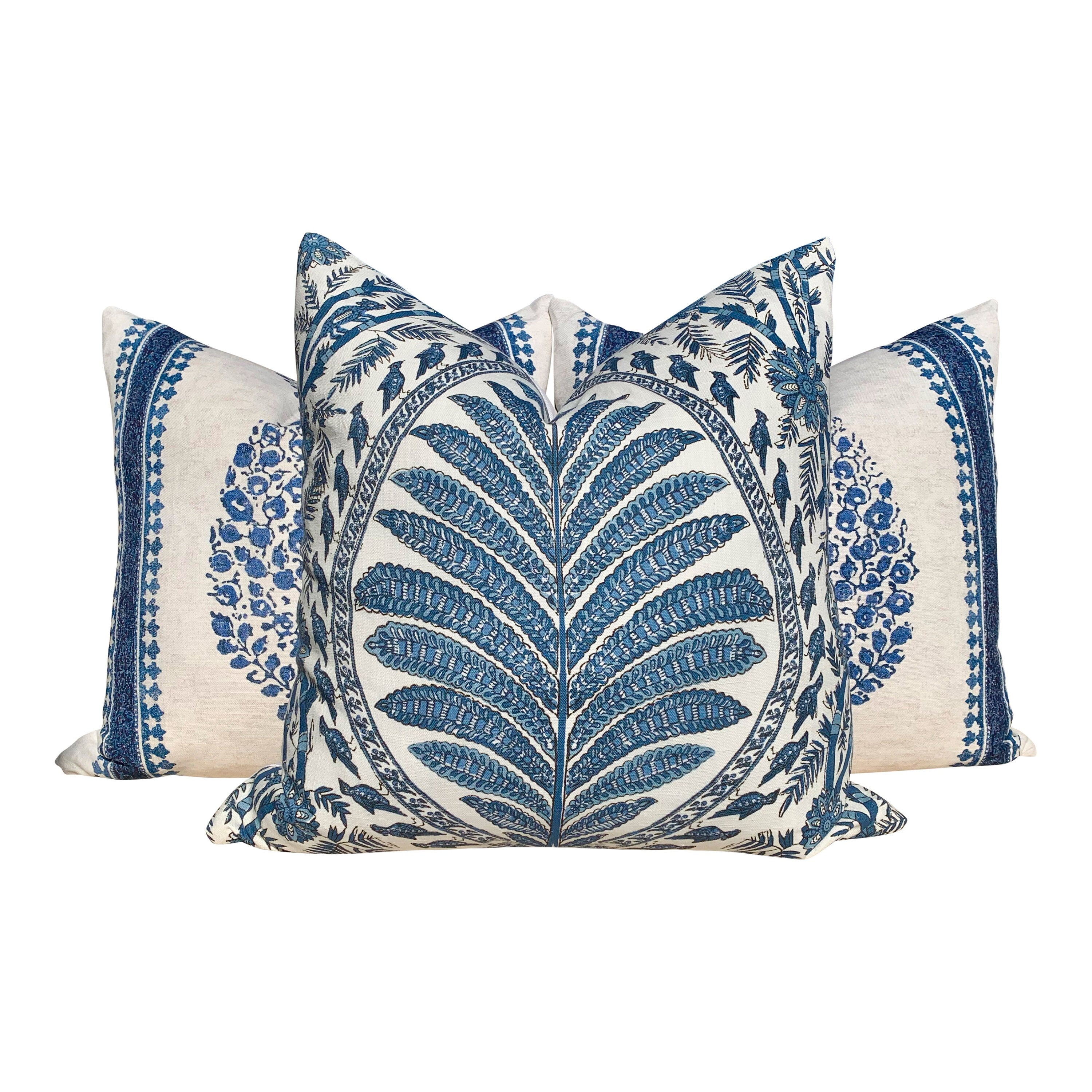 Thibaut Chappana Medallion Pillow in Blue. Designer pillows, accent cushion cover, decorative pillow, high end pillow.