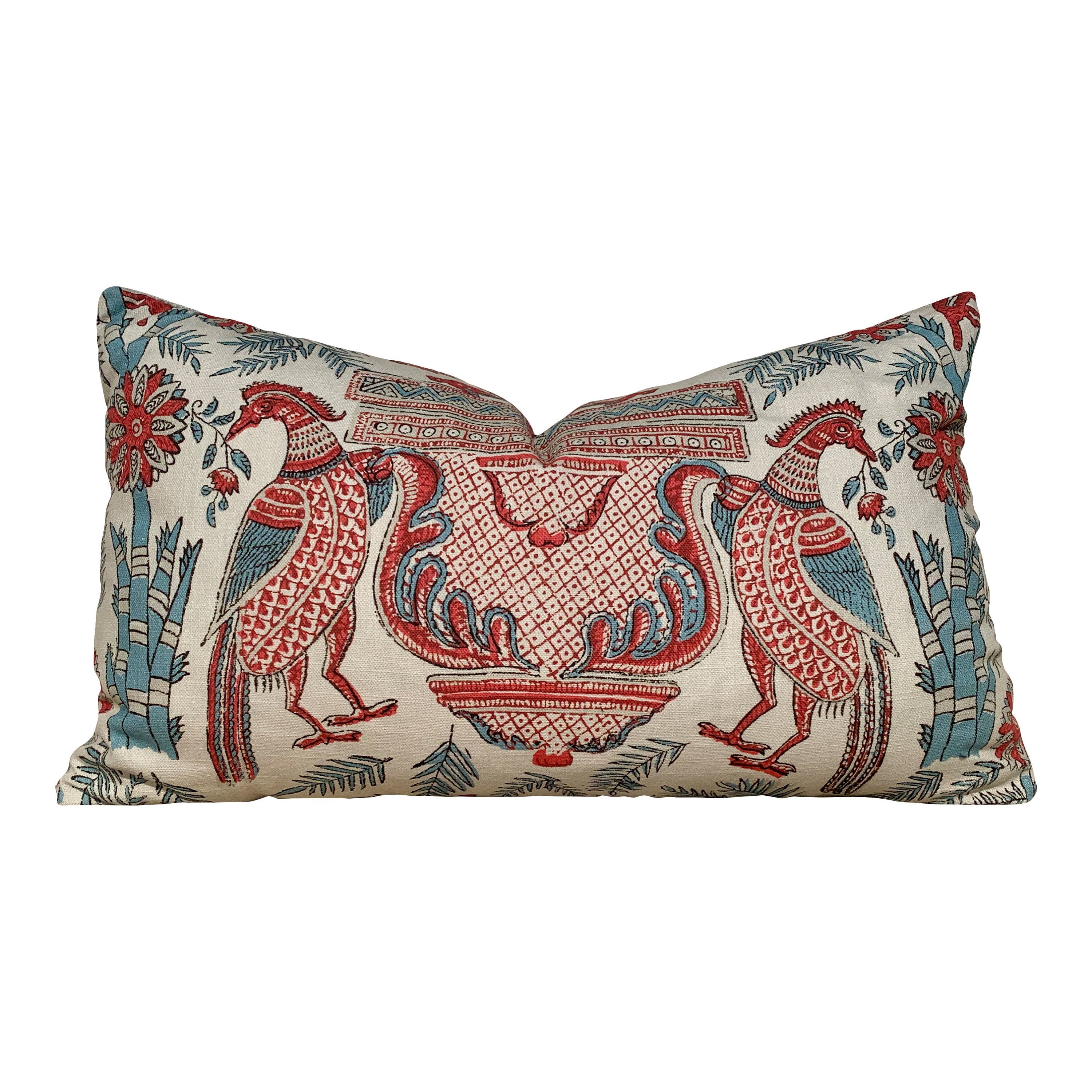 Thibaut Palampore Pillow in Red and Blue. Palm Leaf Pillow Cover, Medallion Cushion, Chinoiserie Accent Pillow, Bedding Pillow Decor