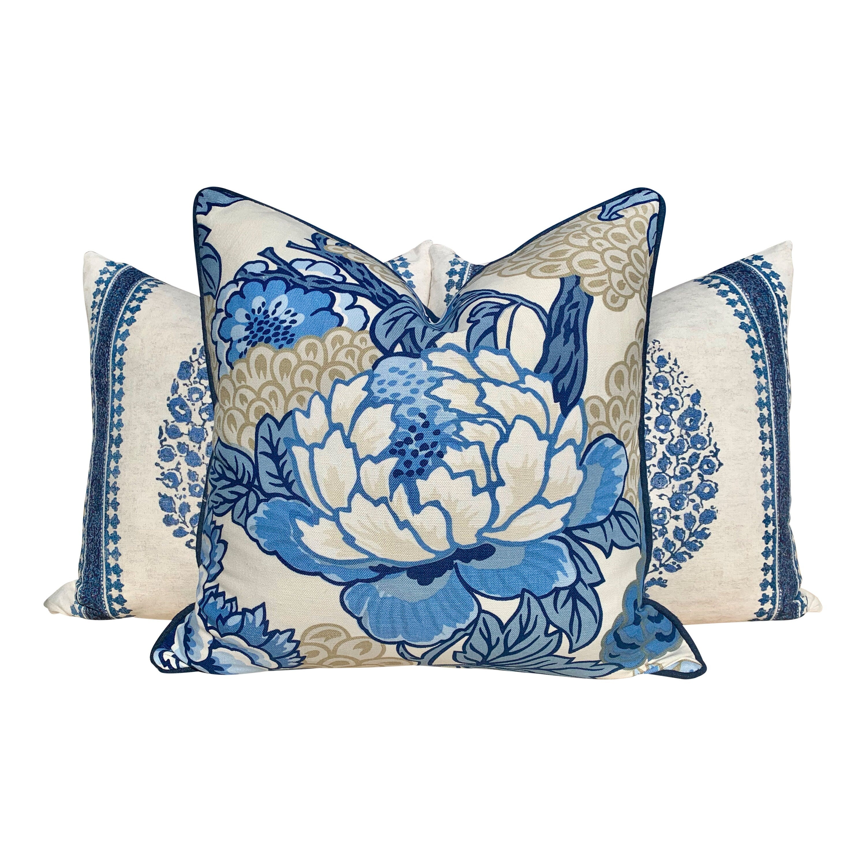 Thibaut Honshu Pillow Blue, White, Beige. Chinoiserie Pillow. Lumbar Pillow.Designer pillows, accent cushion cover, decorative green pillow