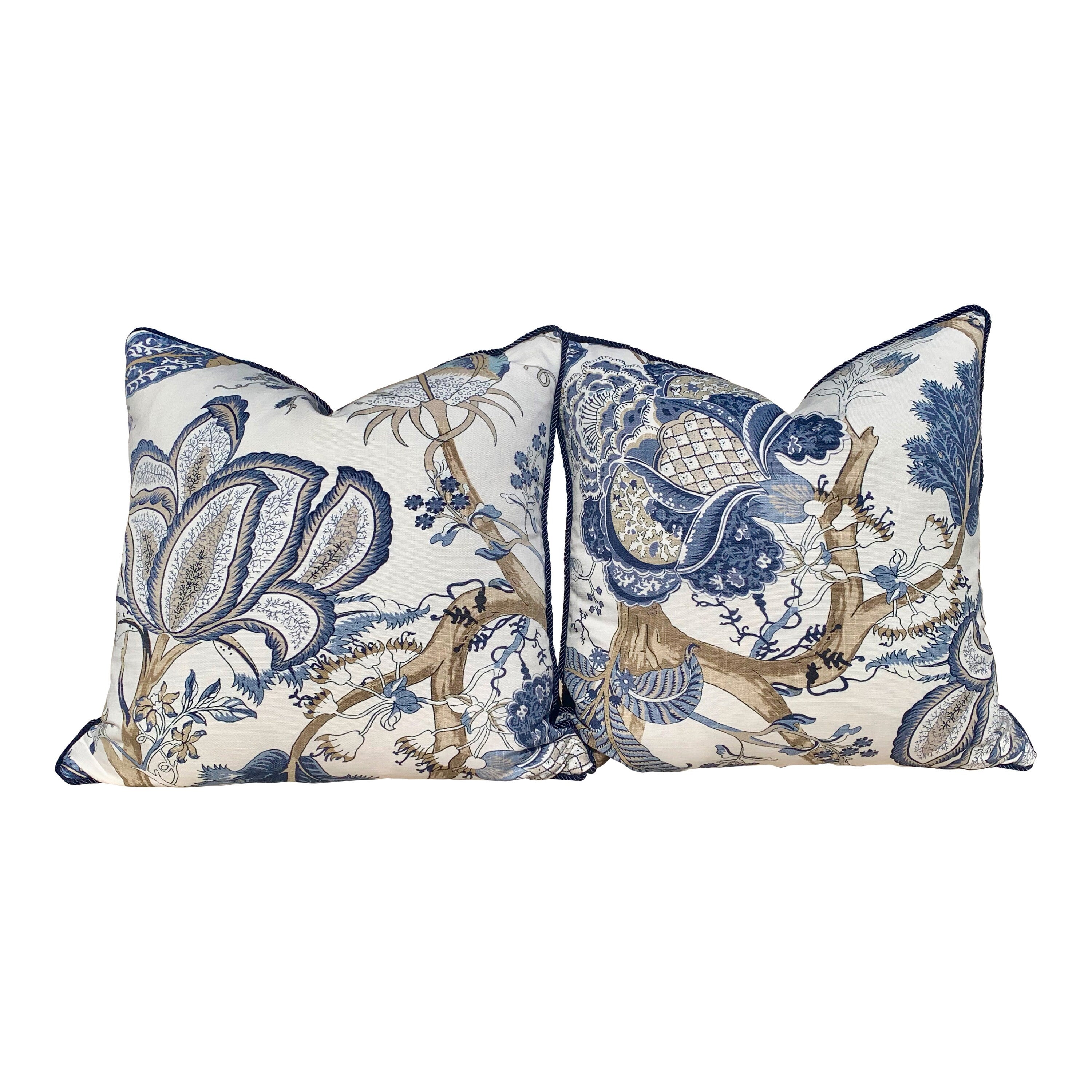 Thibaut Kalamkari Navy Pillow. Blue Lumbar Pillow // Pillow Cover 20x20 18x18 24X24 // Floral Euro Sham