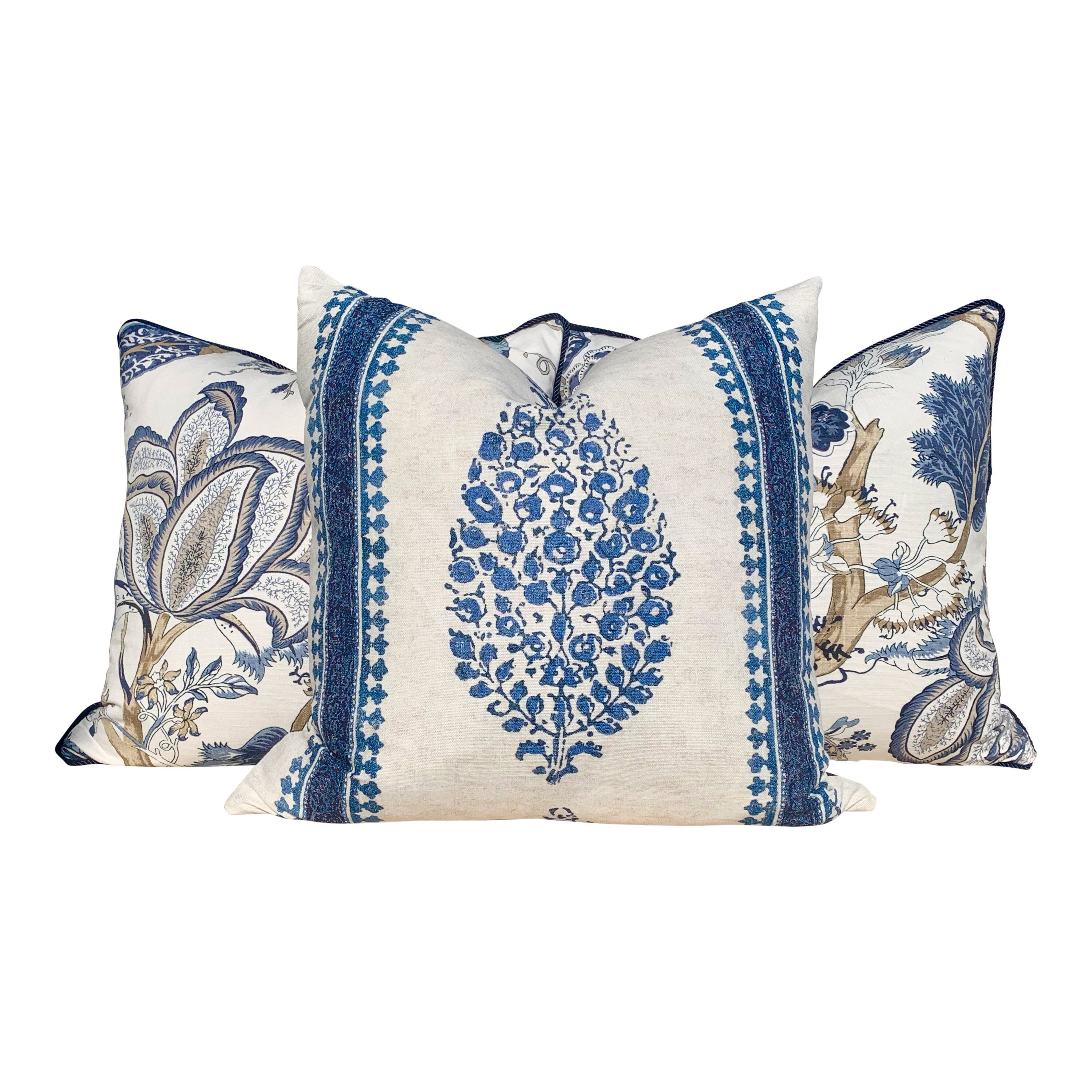 Thibaut Kalamkari Navy Pillow. Blue Lumbar Pillow // Pillow Cover 20x20 18x18 24X24 // Floral Euro Sham