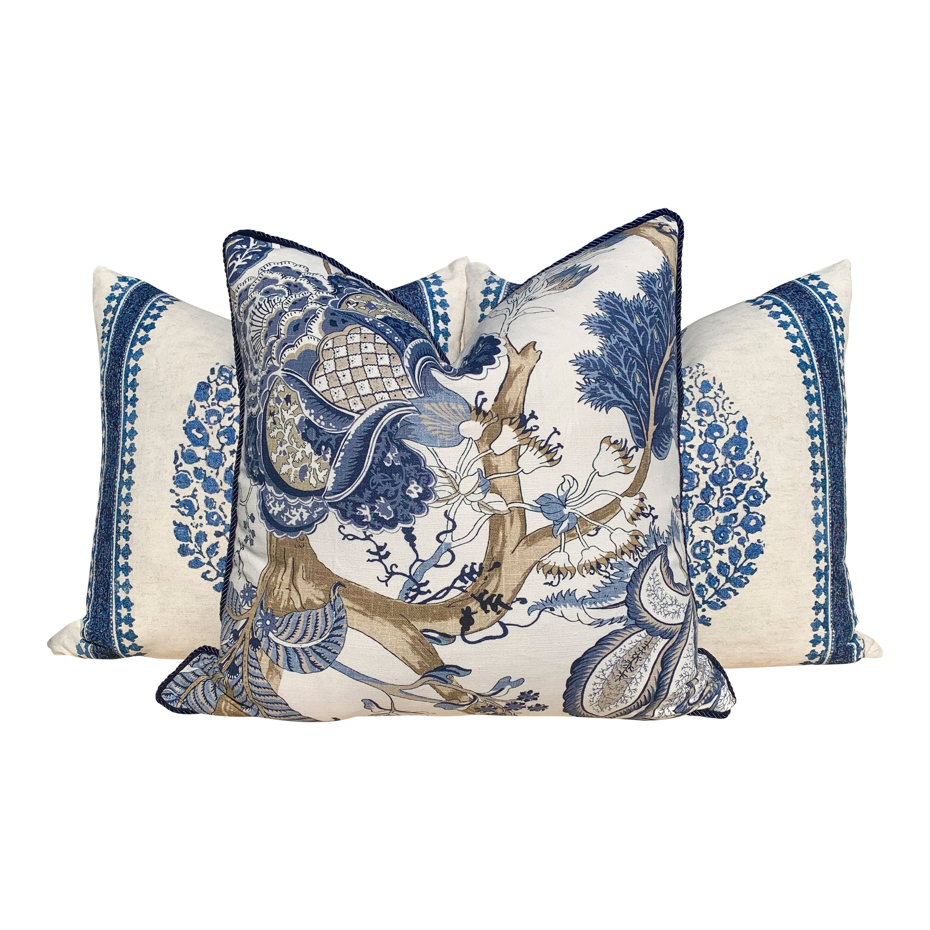 Thibaut Chappana Medallion Pillow in Blue. Designer pillows, accent cushion cover, decorative pillow, high end pillow.