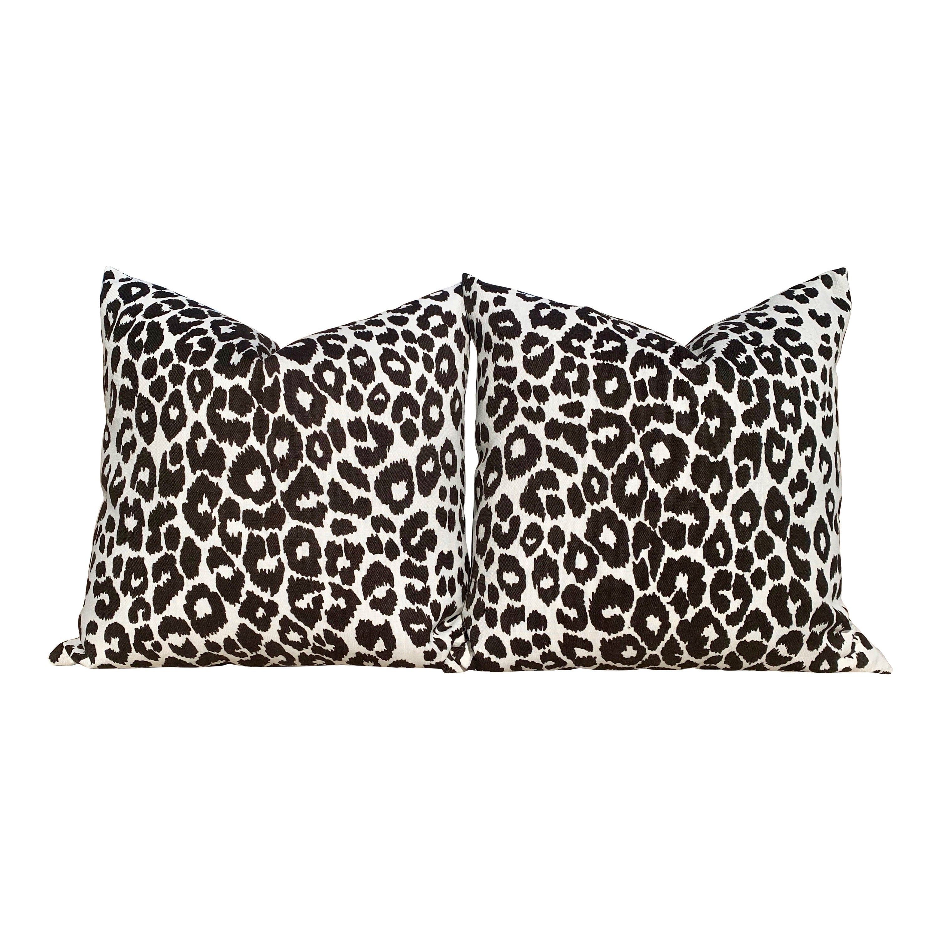 Schumacher Iconic Leopard Pillow in Charcoal. Indoor/Outdoor Pillow.