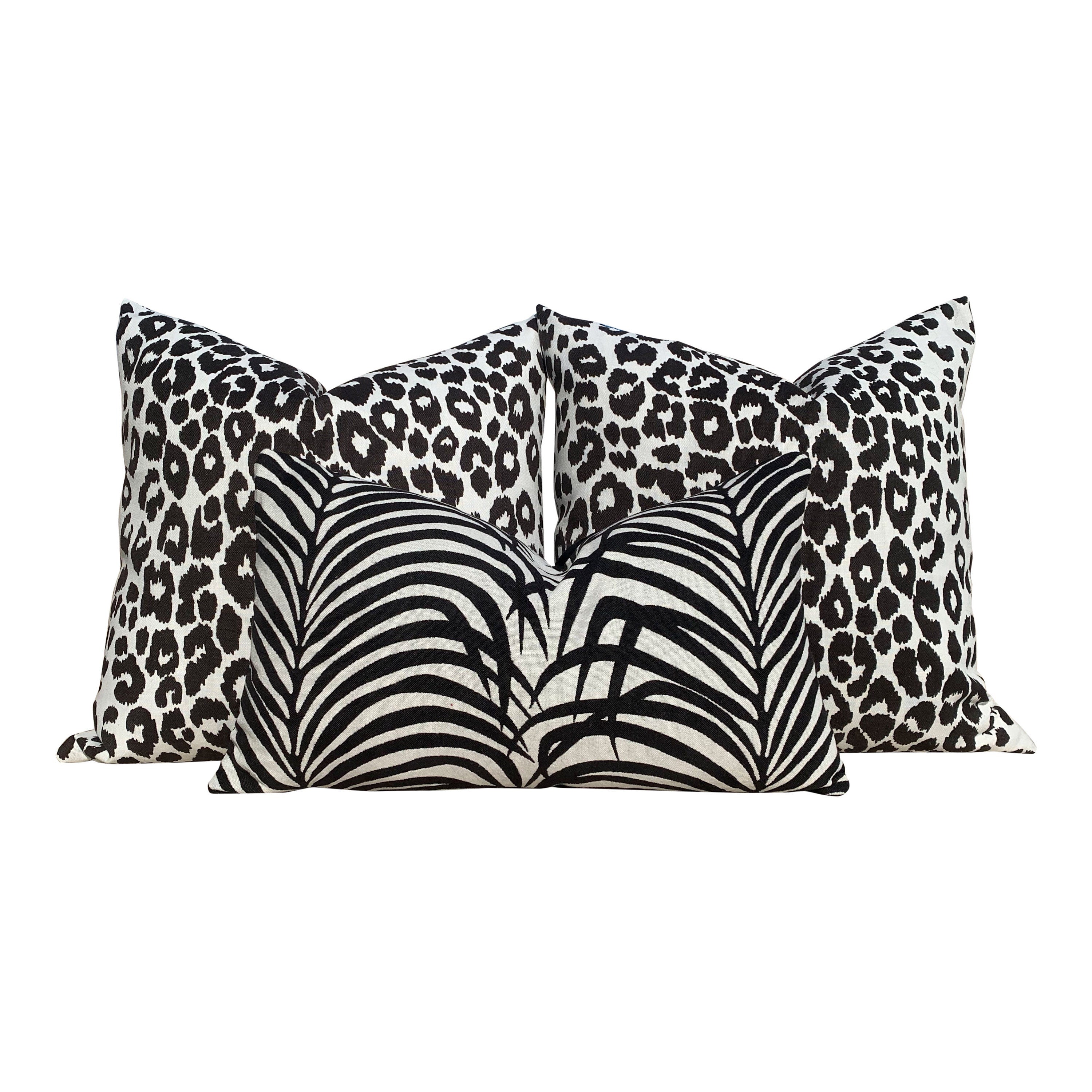 Schumacher Iconic Leopard Pillow in Charcoal. Indoor/Outdoor Pillow.