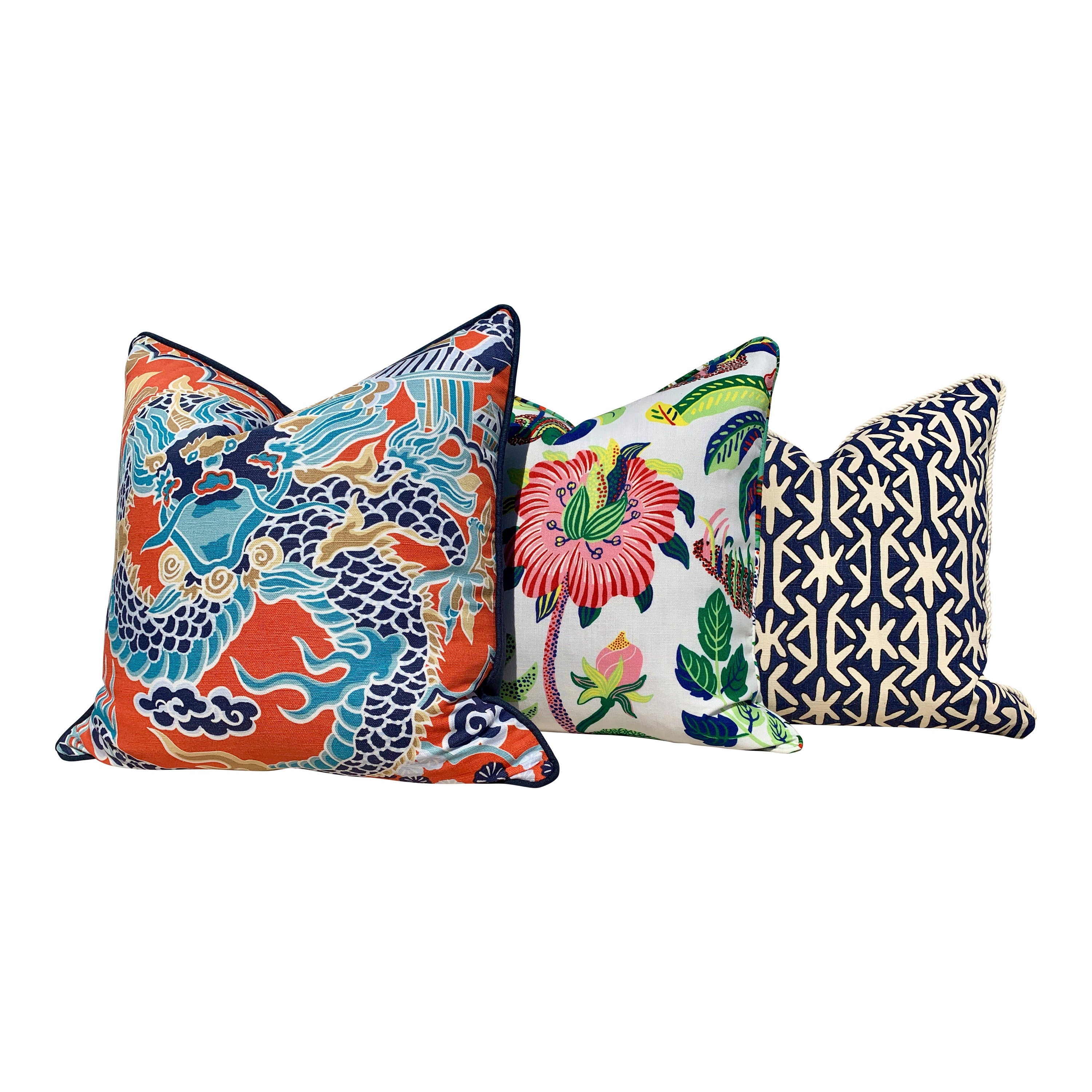 Outdoor Exotic Butterfly Pillow Pink Blue Green, Schumacher Floral Pillow Pink, Lumbar Butterfly Pillow, Multicolor Toss Throw, Josef Frank