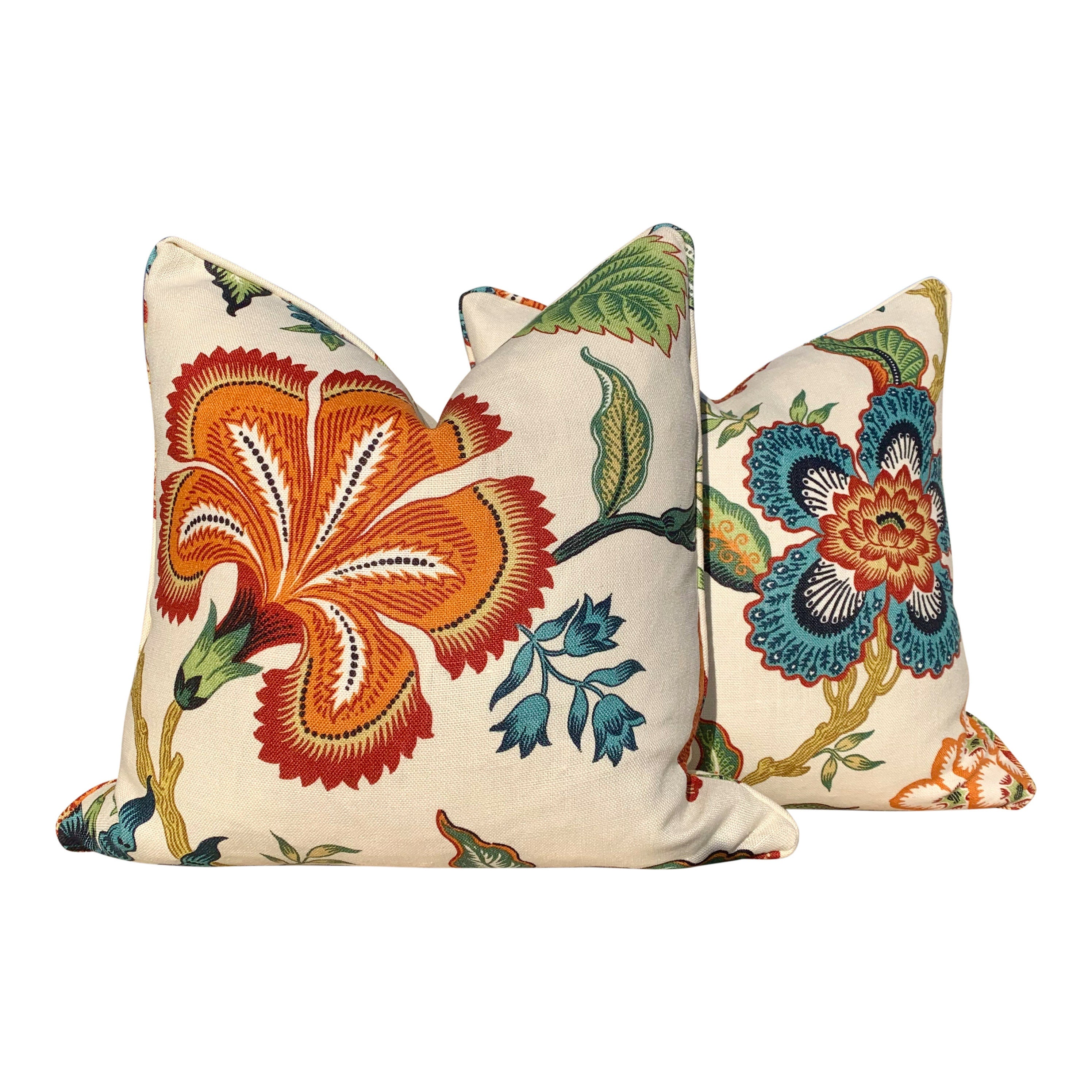 Schumacher Hothouse Floral Pillow in Hot Spark. Lumbar Floral Pillow.