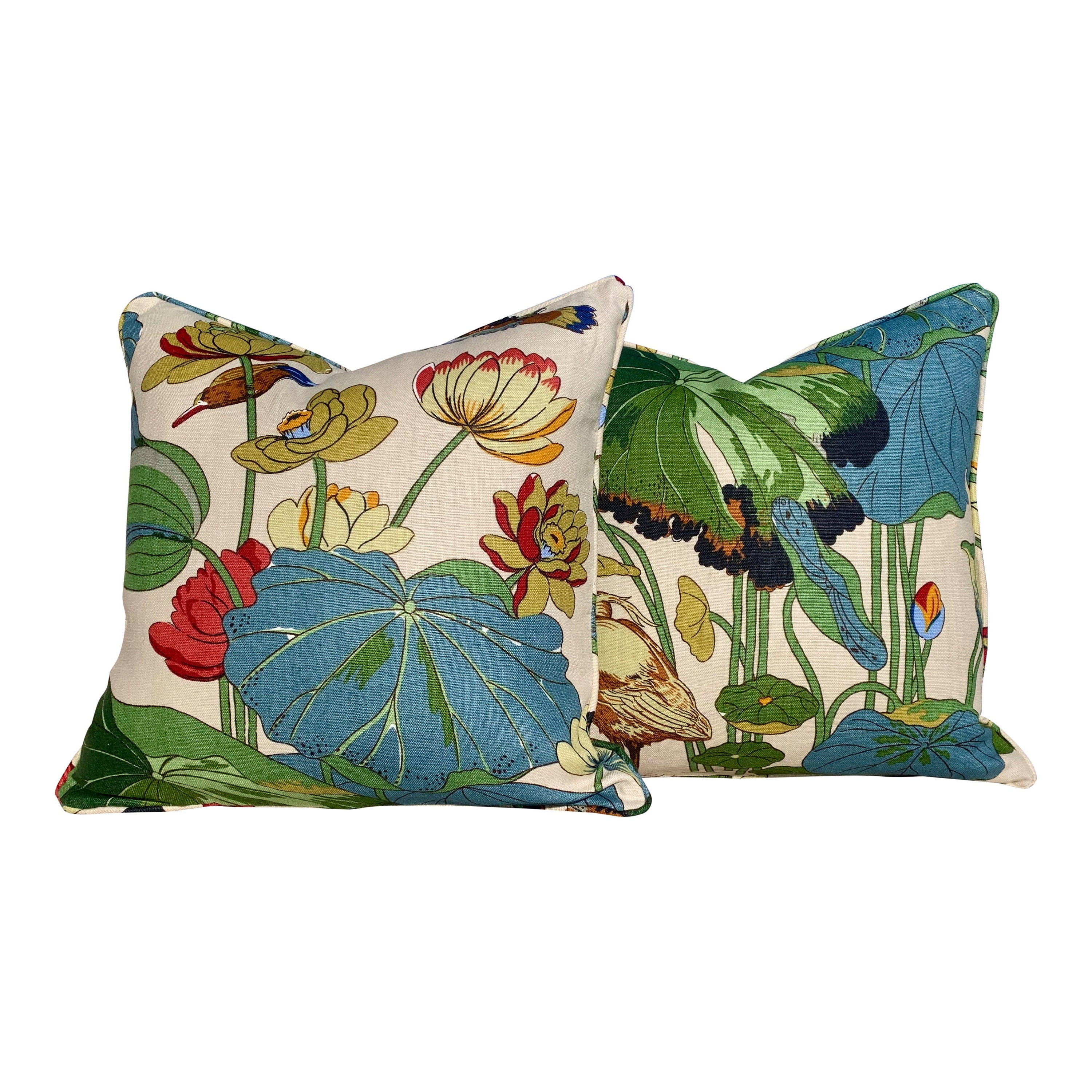 Back Ordered till End of June!!!!! GP & J Baker Nympheus Linen Pillow in Green and Blue. Lumbar Floral Pillow.