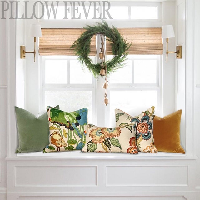 Schumacher Hothouse Floral Pillow in Hot Spark. Lumbar Floral Pillow.