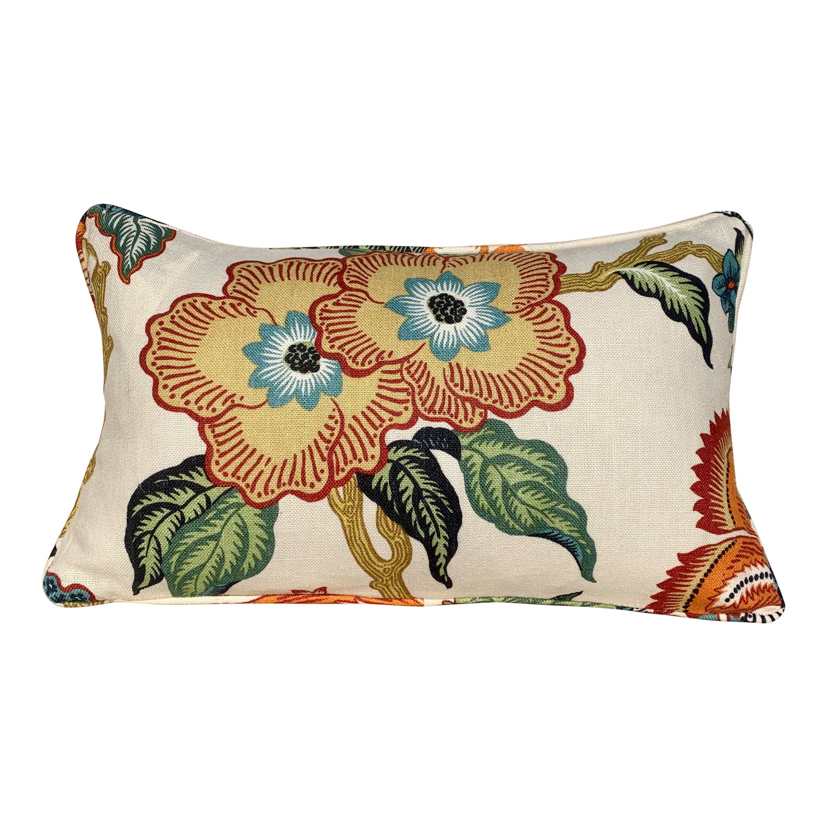 Schumacher Hothouse Floral Pillow in Hot Spark. Lumbar Floral Pillow.