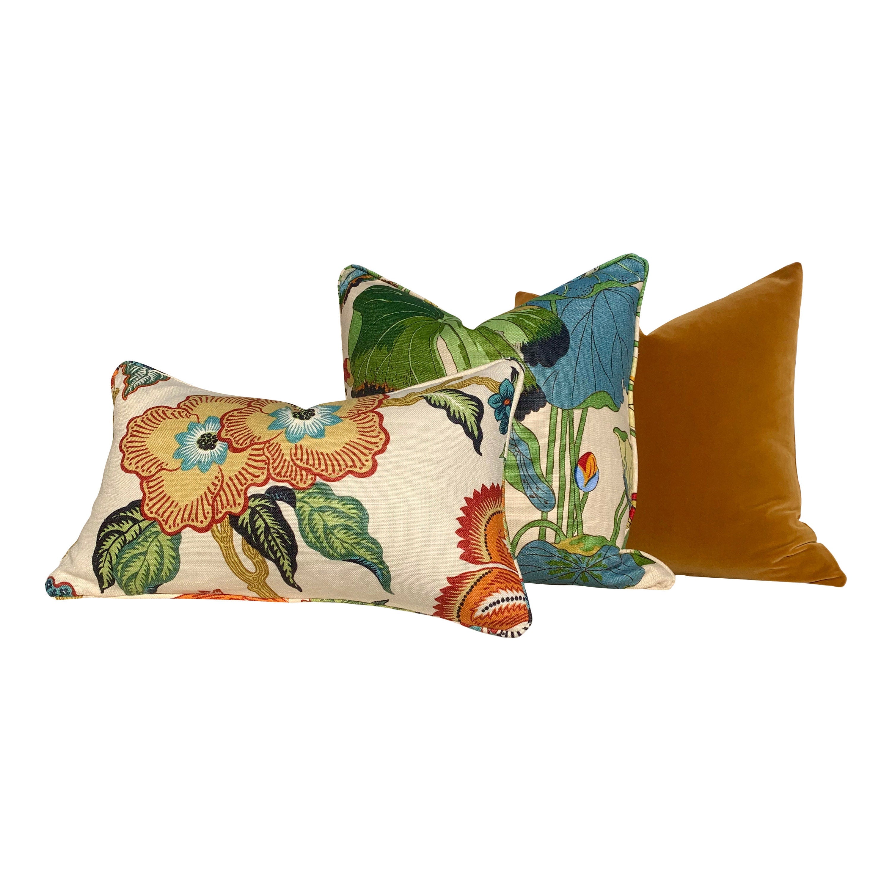 Schumacher Hothouse Floral Pillow in Hot Spark. Lumbar Floral Pillow.