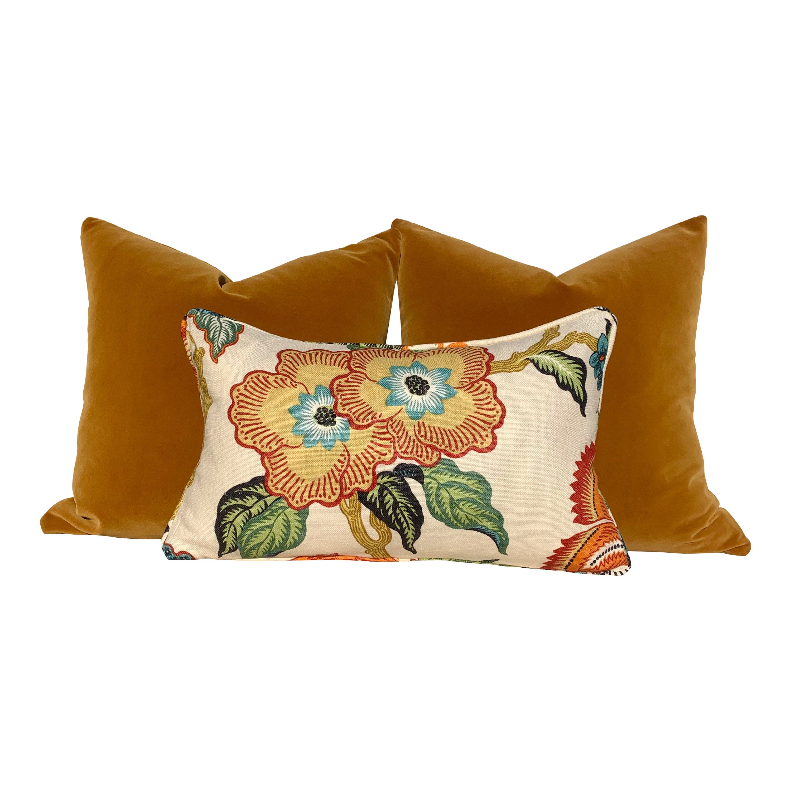 Schumacher Hothouse Floral Pillow in Hot Spark. Lumbar Floral Pillow.