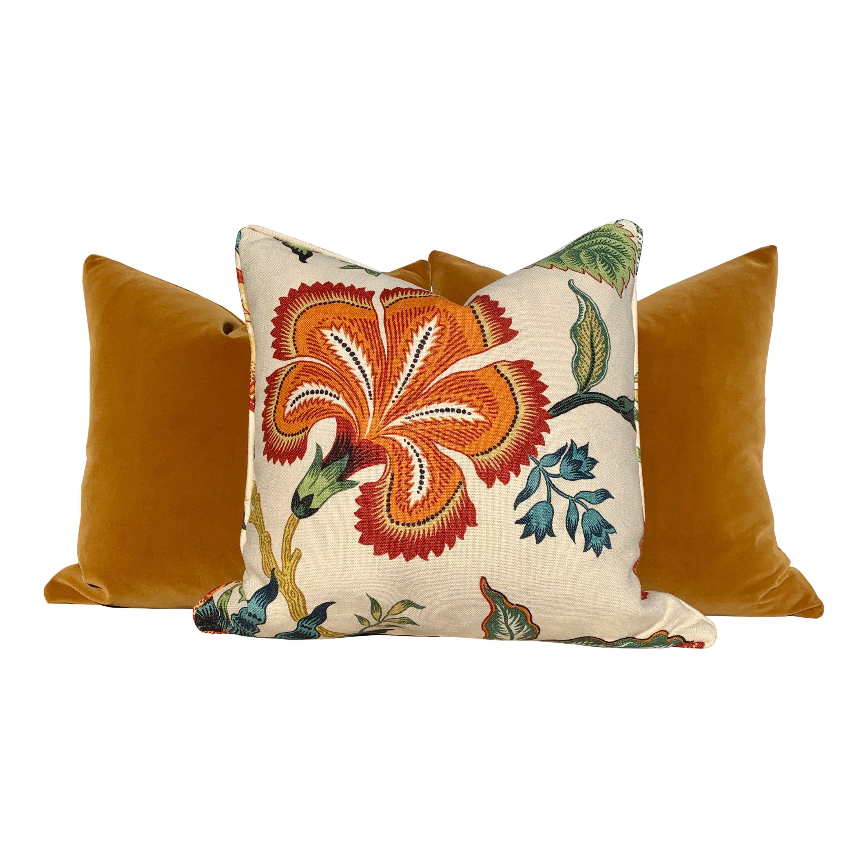 Schumacher Hothouse Floral Pillow in Hot Spark. Lumbar Floral Pillow.