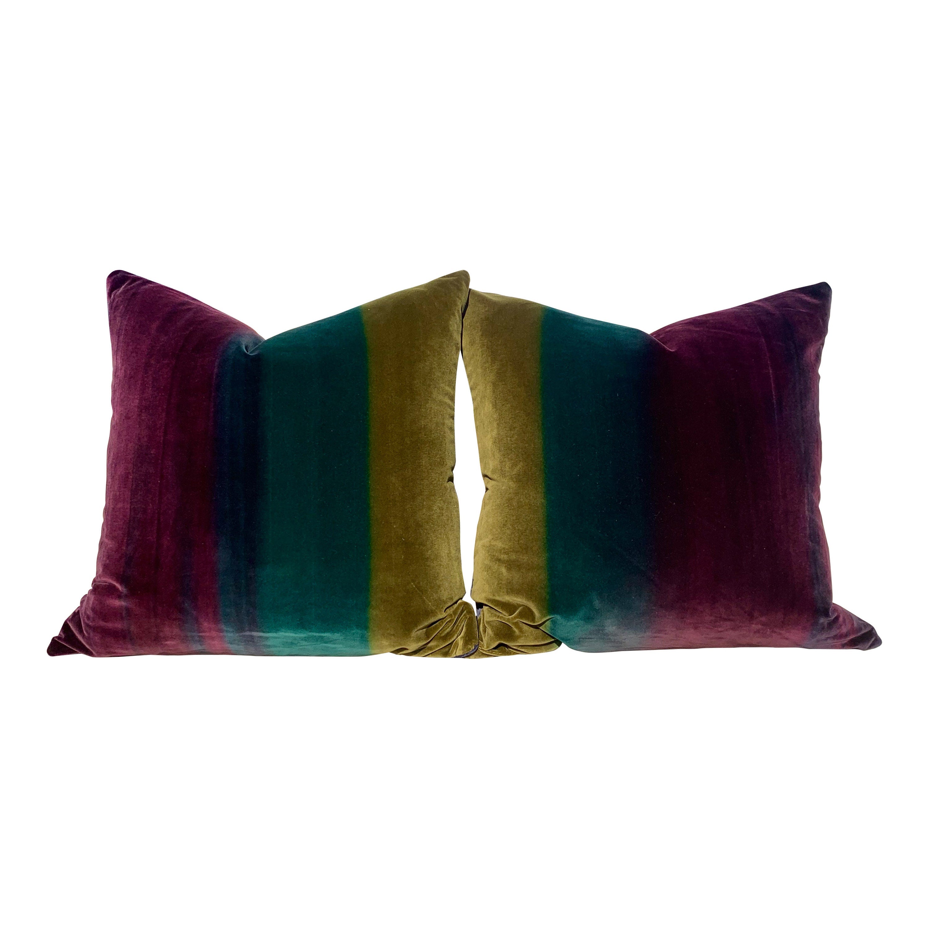 Amazilia Velvet Pillow in Gooseberry, Emerald, Loganberry. Lumbar Ombre Velvet Pillow