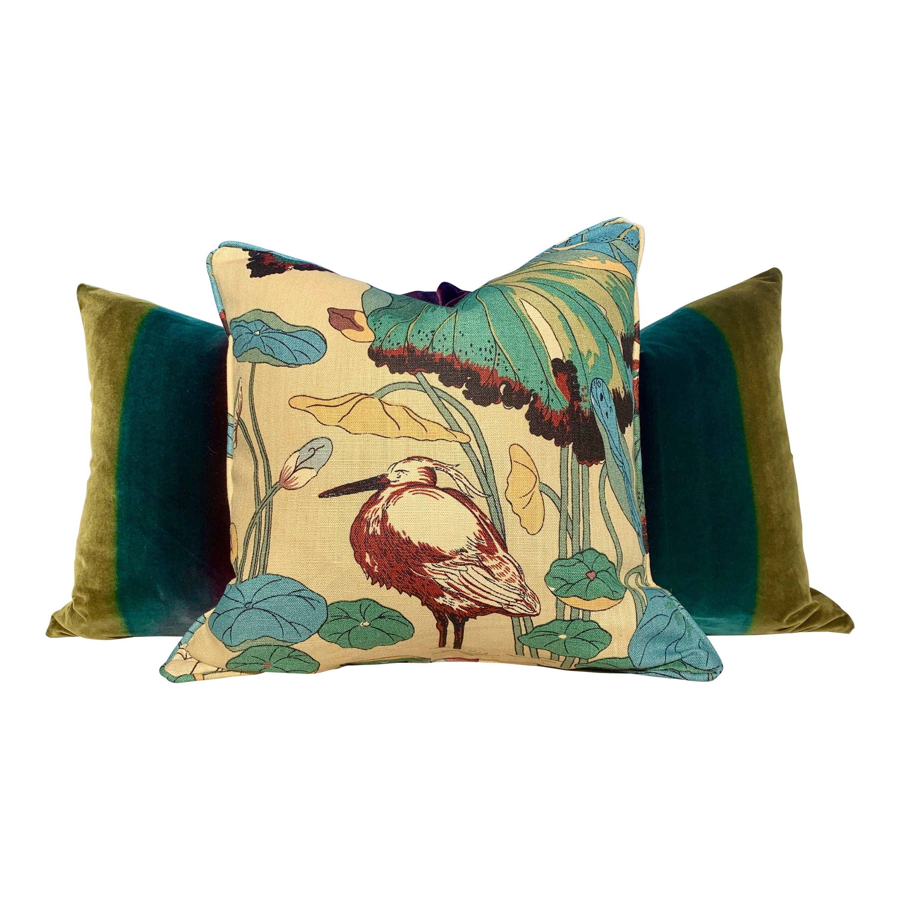 Amazilia Velvet Pillow in Gooseberry, Emerald, Loganberry. Lumbar Ombre Velvet Pillow