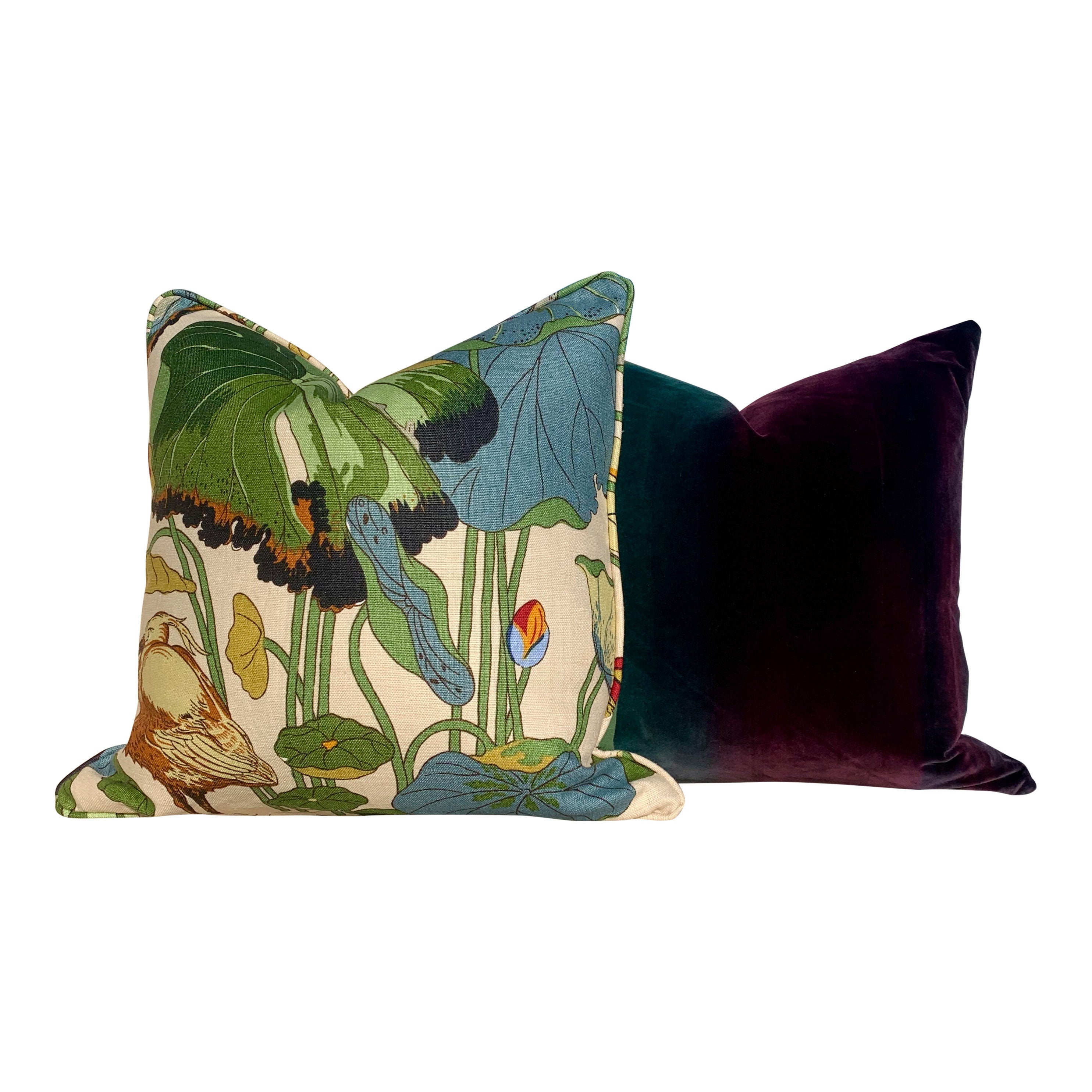 Amazilia Velvet Pillow in Gooseberry, Emerald, Loganberry. Lumbar Ombre Velvet Pillow