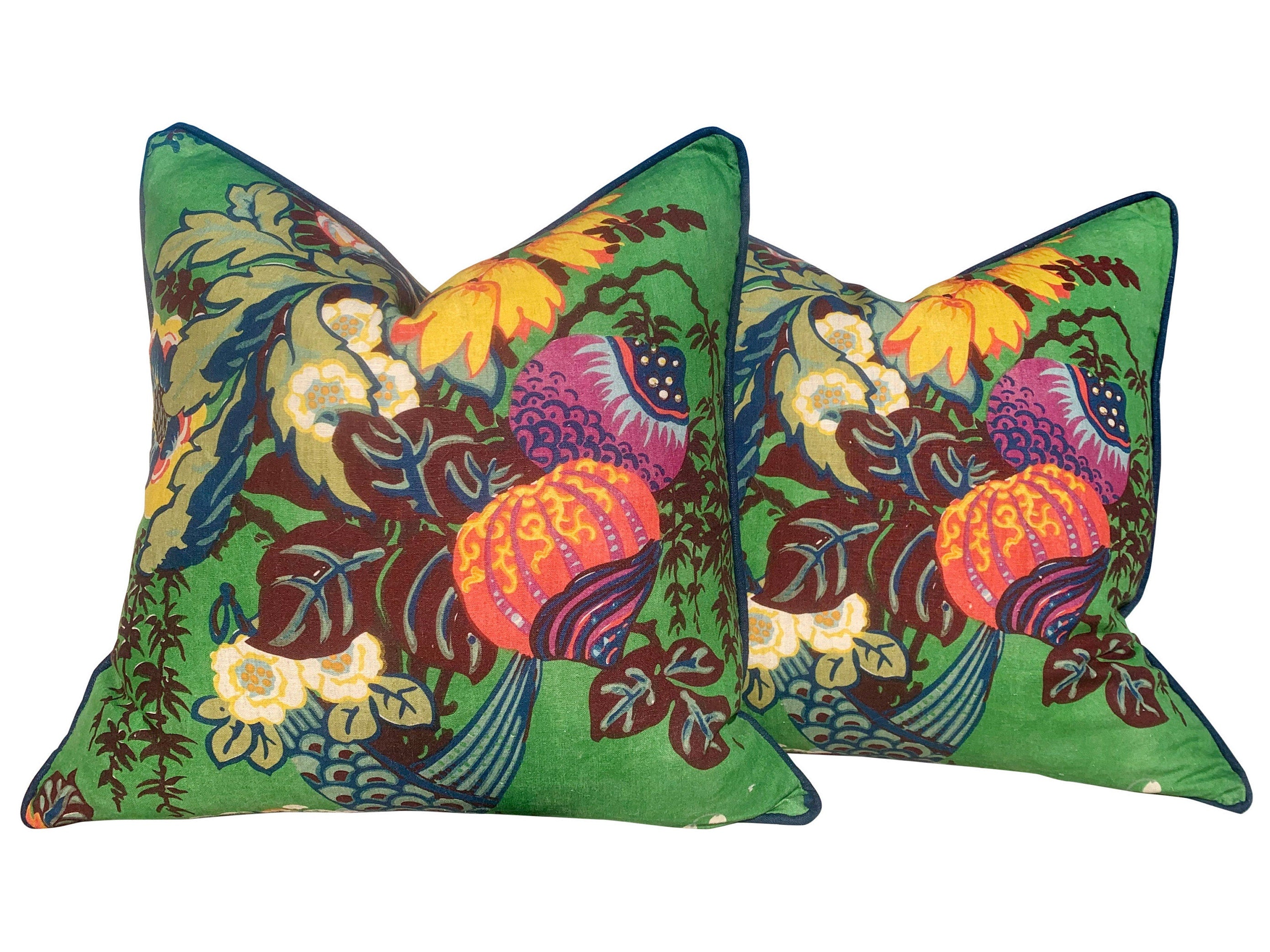 Fairbanks Pillow Kelly Green. Orange Blue Green Pillow Lumbar Pillow Cover Multicolor Pillow Euro Sham Pillow Floral Bouquet Pillow