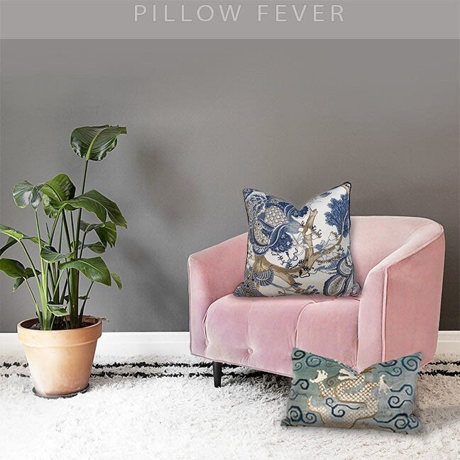 Thibaut Kalamkari Navy Pillow. Blue Lumbar Pillow // Pillow Cover 20x20 18x18 24X24 // Floral Euro Sham