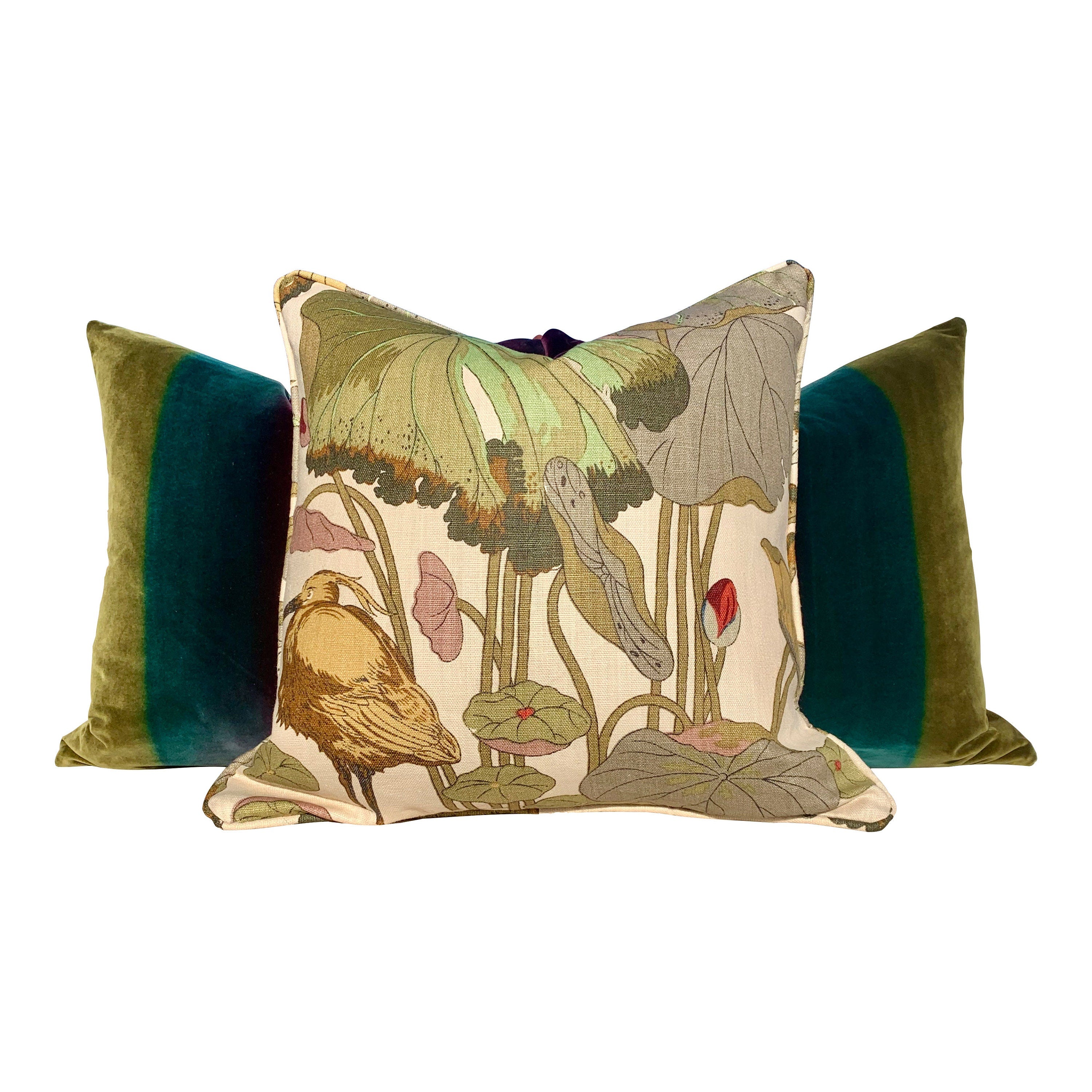 Amazilia Velvet Pillow in Gooseberry, Emerald, Loganberry. Lumbar Ombre Velvet Pillow