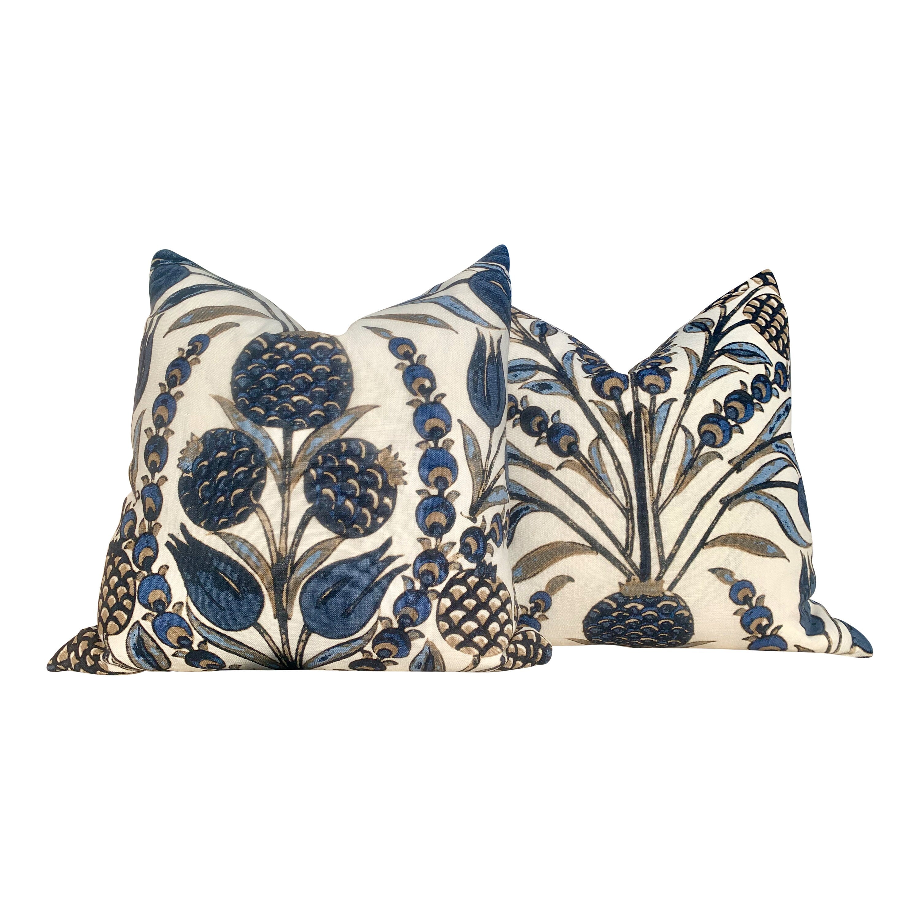 Thibaut Corneila Pillow Navy. Blue Beige Pillow // Lumbar Floral Pillow // Euro Sham Pillow 26x26 // 18x18 20x20 22x22 24x24 Square Pillow