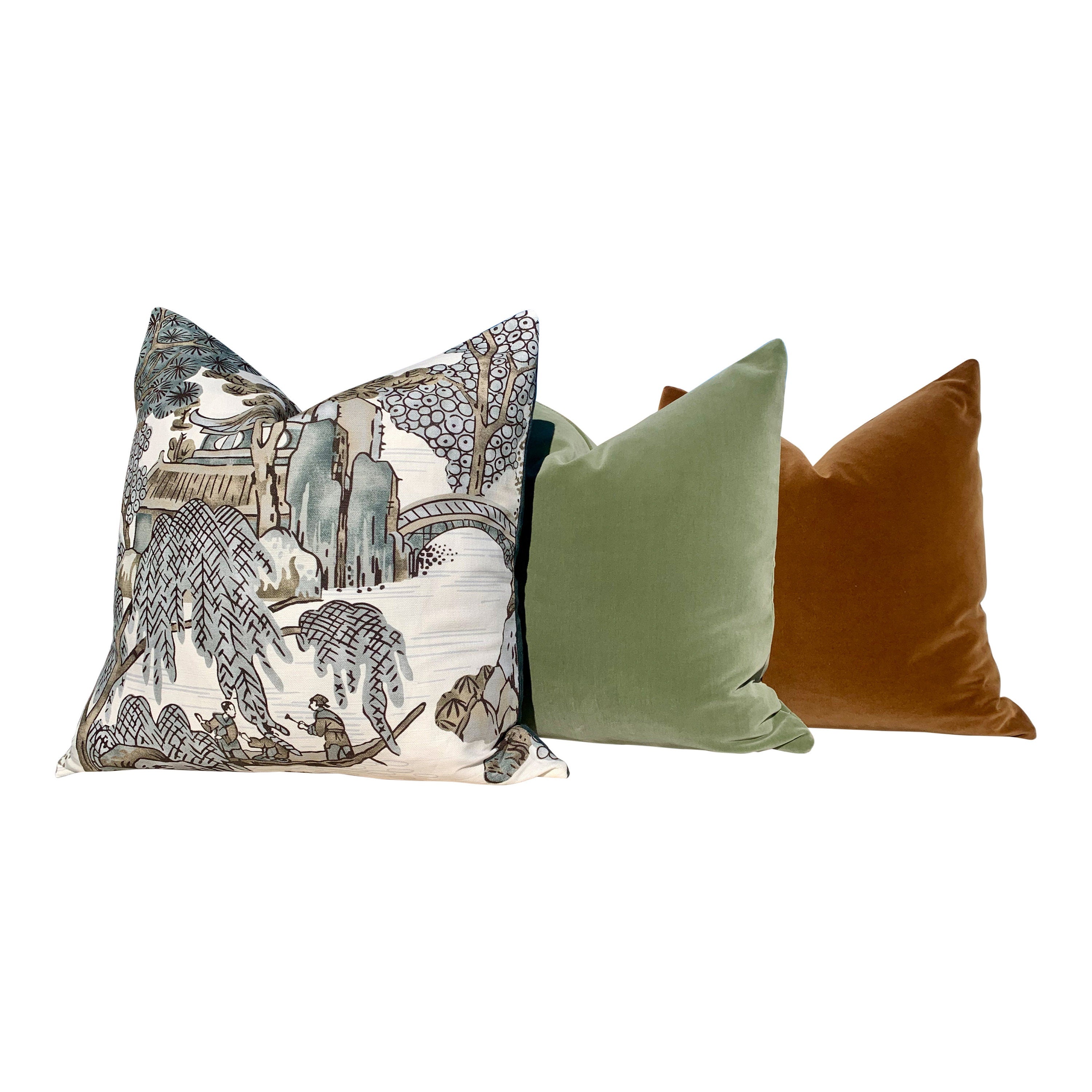 Thibaut "Asian Scenic" Pillow In Gray. Chinoiserie Lumbar Decorative Pillow in Gray.