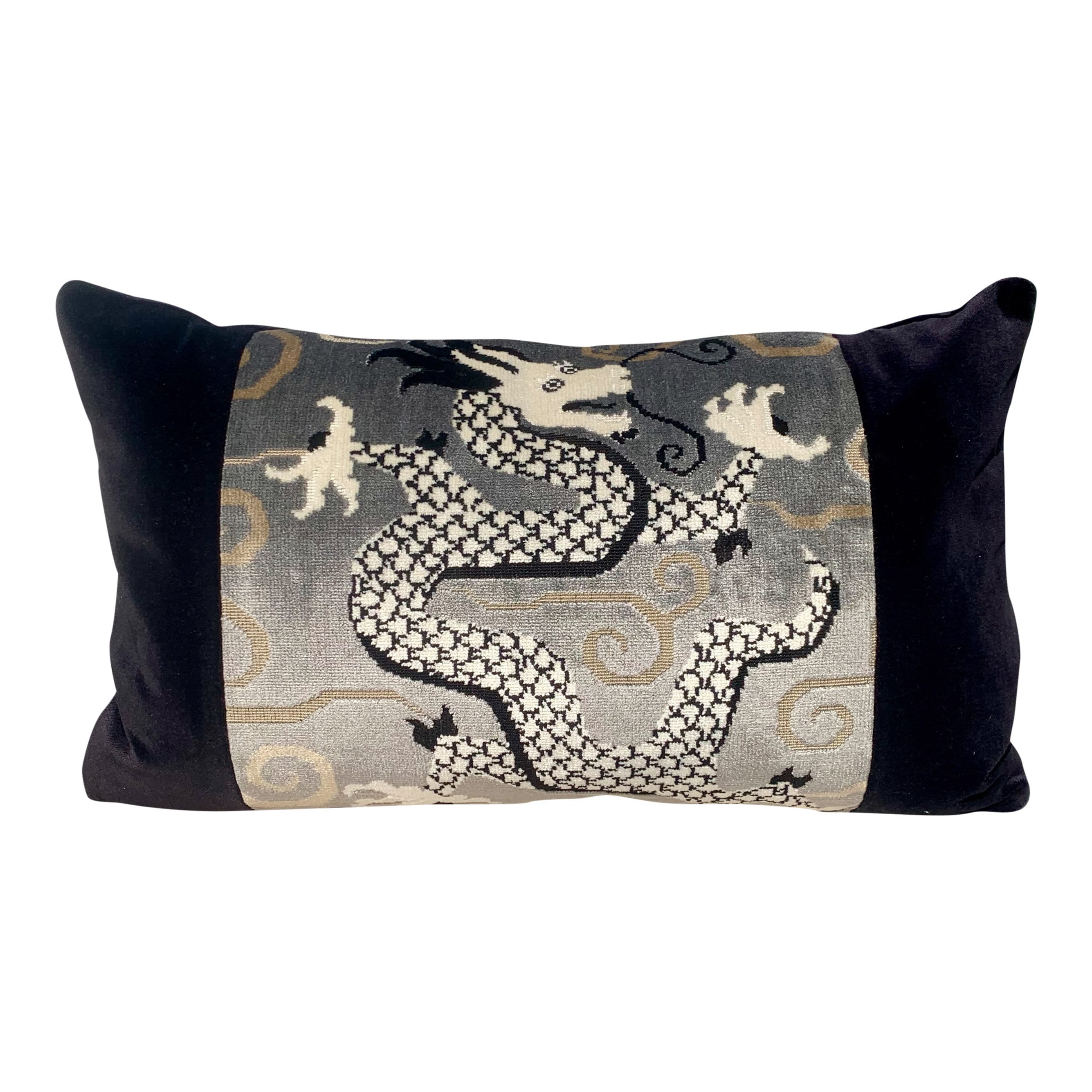 Schumacher Bixi Velvet Pillow Smoke. Velvet Lumbar Pillow // Chinoiserie Pillow // Black Velvet Pillow