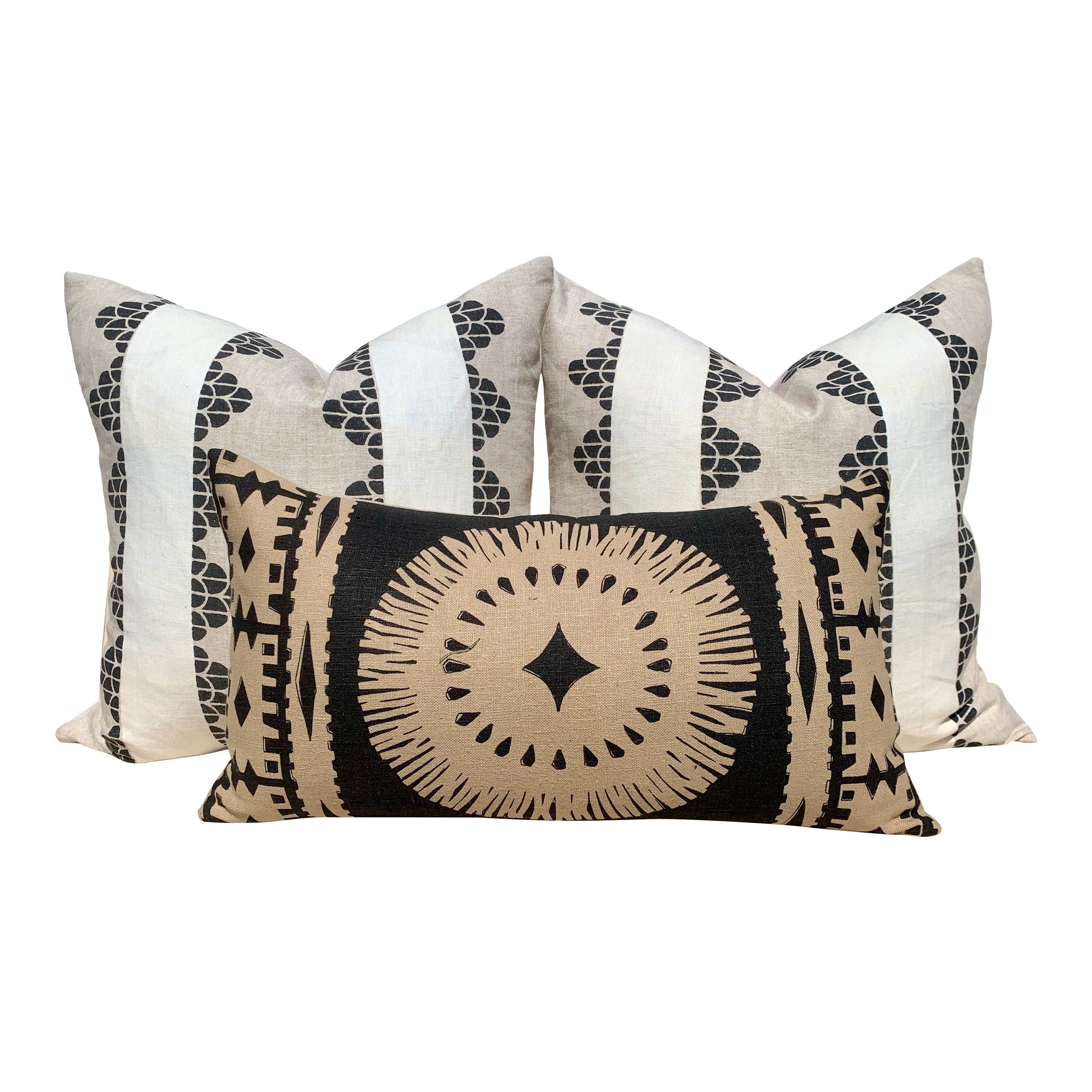 Schumacher Bora Bora Pillow in Lava. Decorative Lumbar Medalion Linen Pillow.