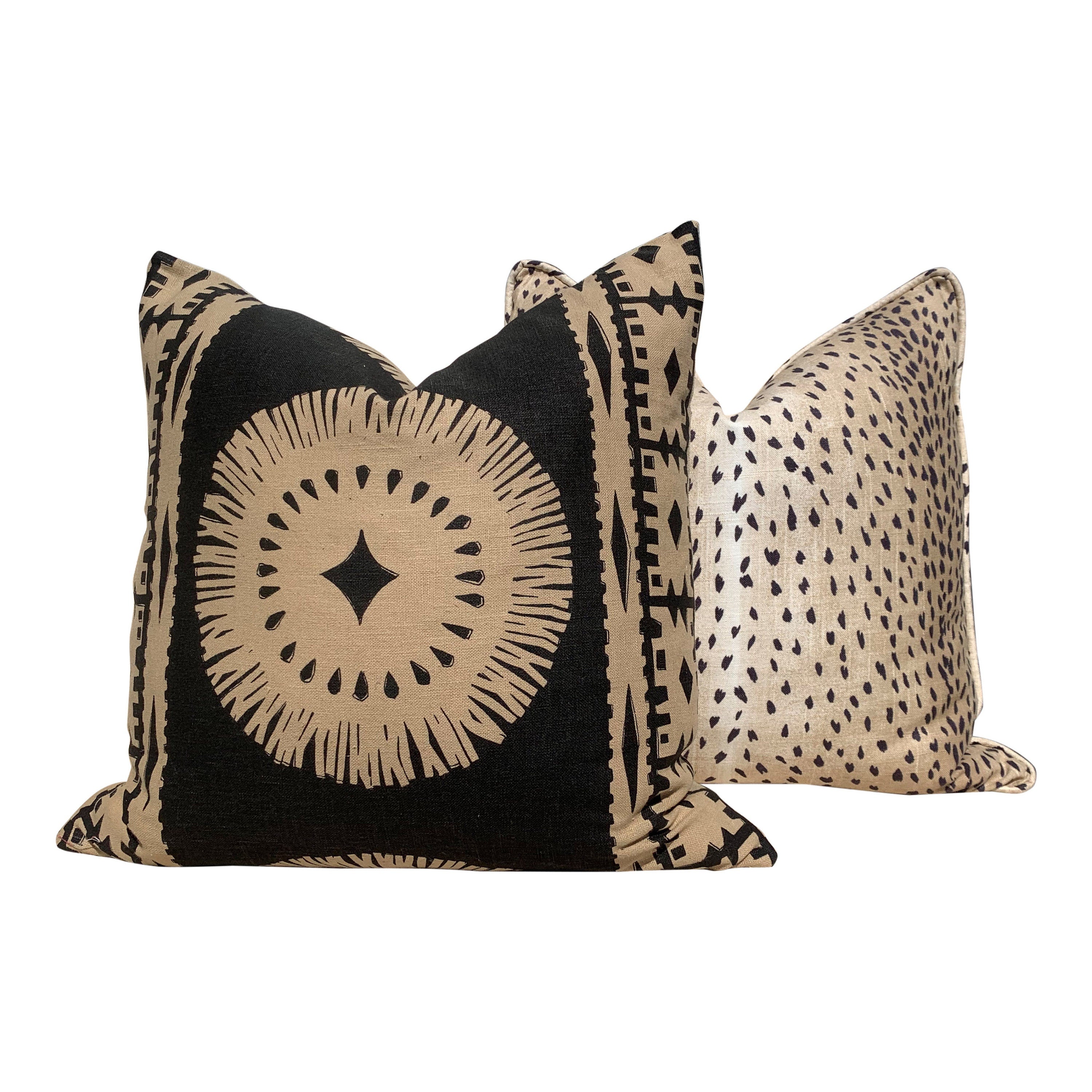 Schumacher Bora Bora Pillow in Lava. Decorative Lumbar Medalion Linen Pillow.