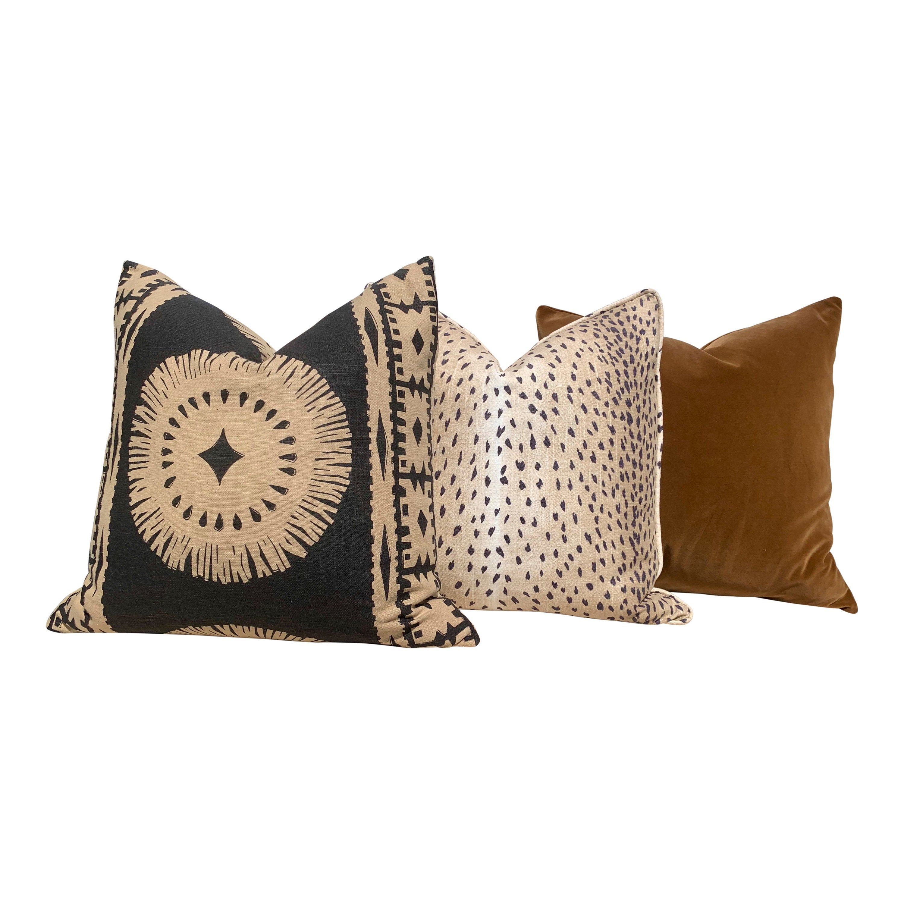 Schumacher Bora Bora Pillow in Lava. Decorative Lumbar Medalion Linen Pillow.