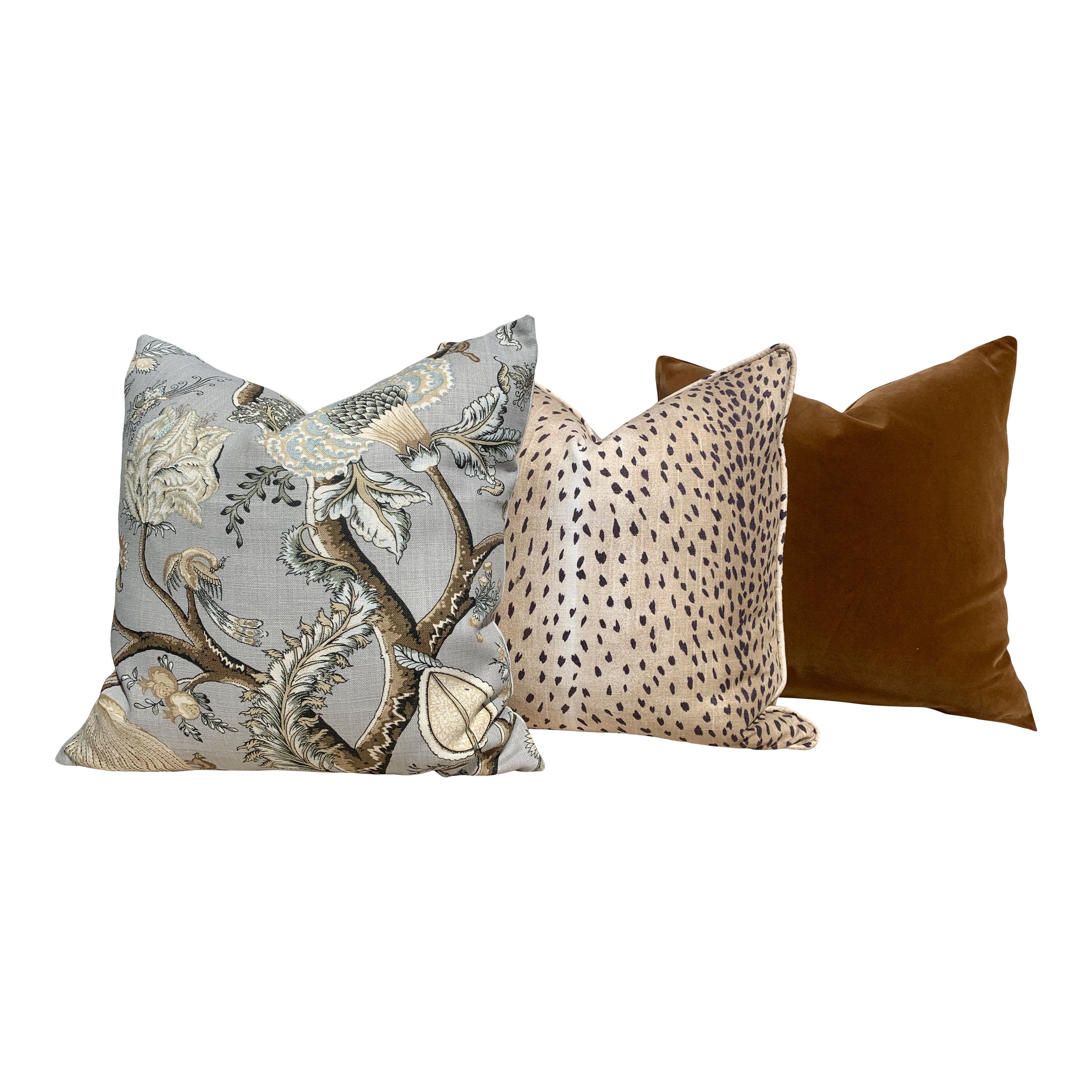 Scalamandre Pondicherry Floral Linen Pillow in Mineral. Lumbar Floral Pillow in Mineral.