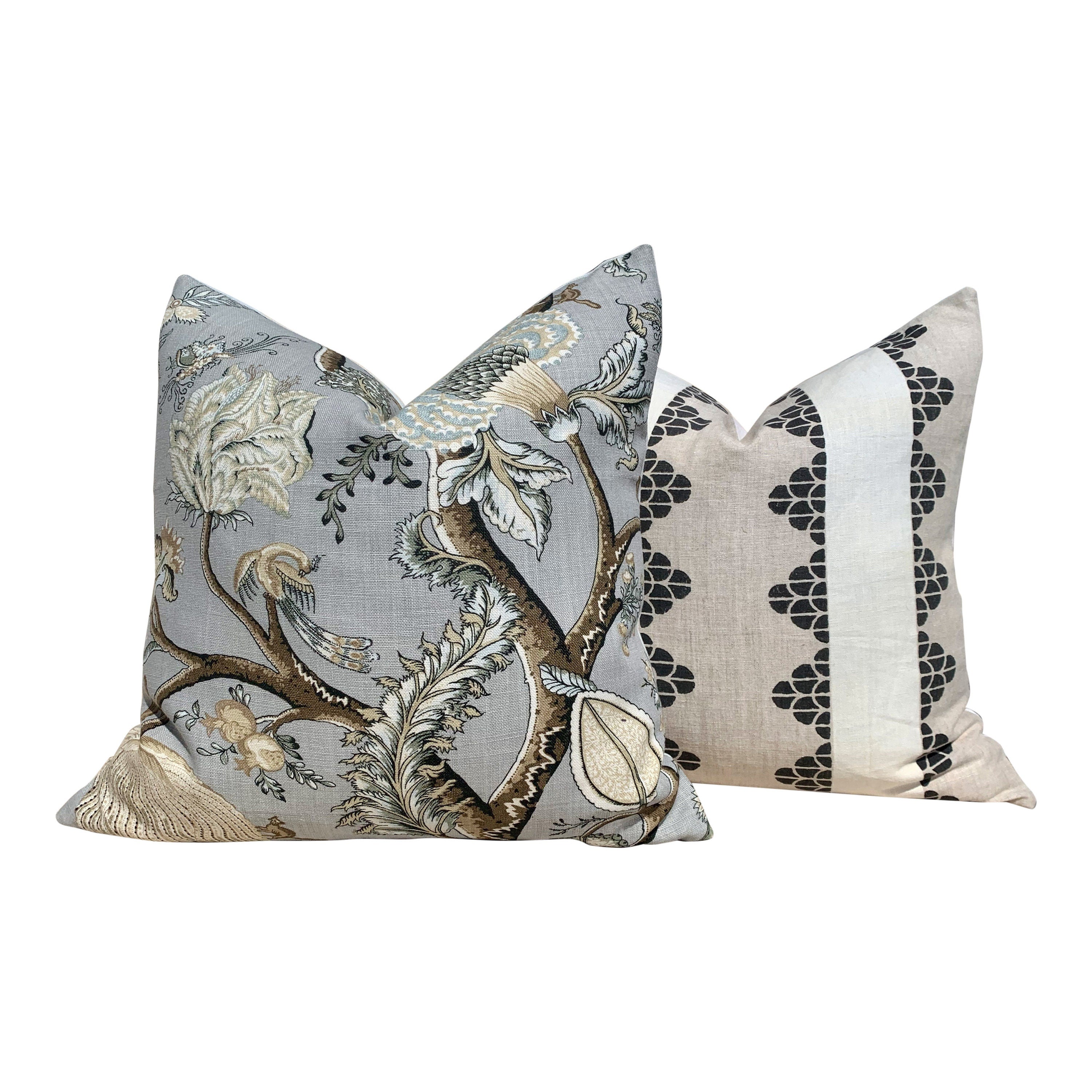 Thibaut Dhara Stripe Pillow in Charcoal, Flax. Lumbar Striped Accent Pillow Cover, Designer Pillow Sham, High End Pillow, Decorative Pillow