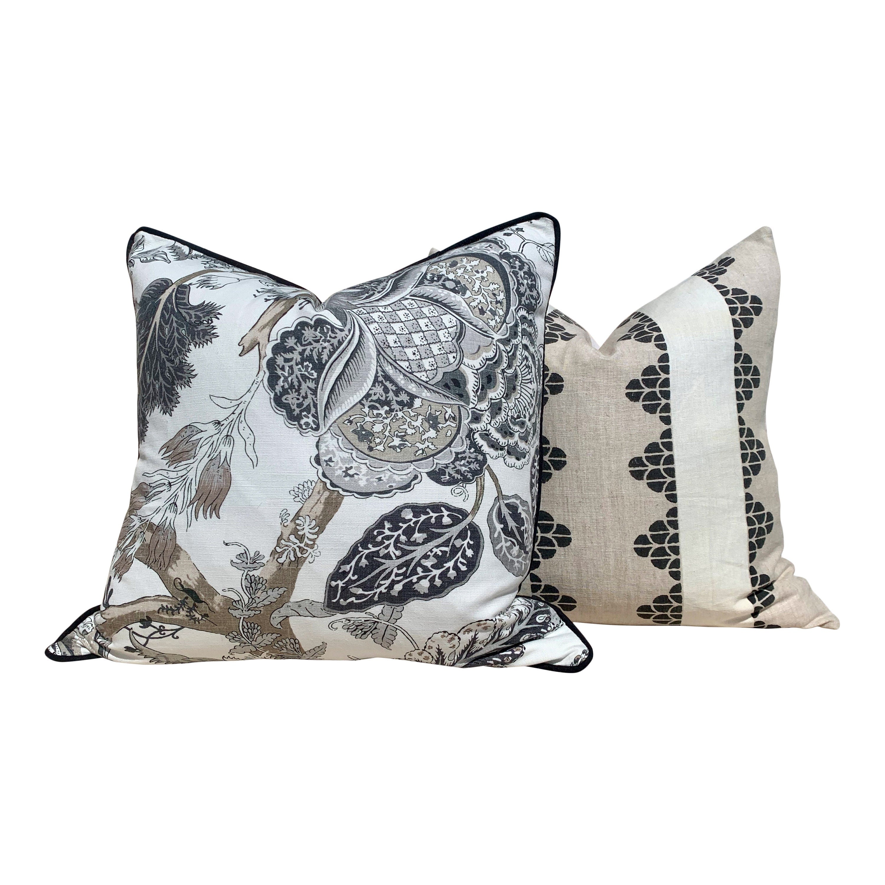 Thibaut Dhara Stripe Pillow in Charcoal, Flax. Lumbar Striped Accent Pillow Cover, Designer Pillow Sham, High End Pillow, Decorative Pillow